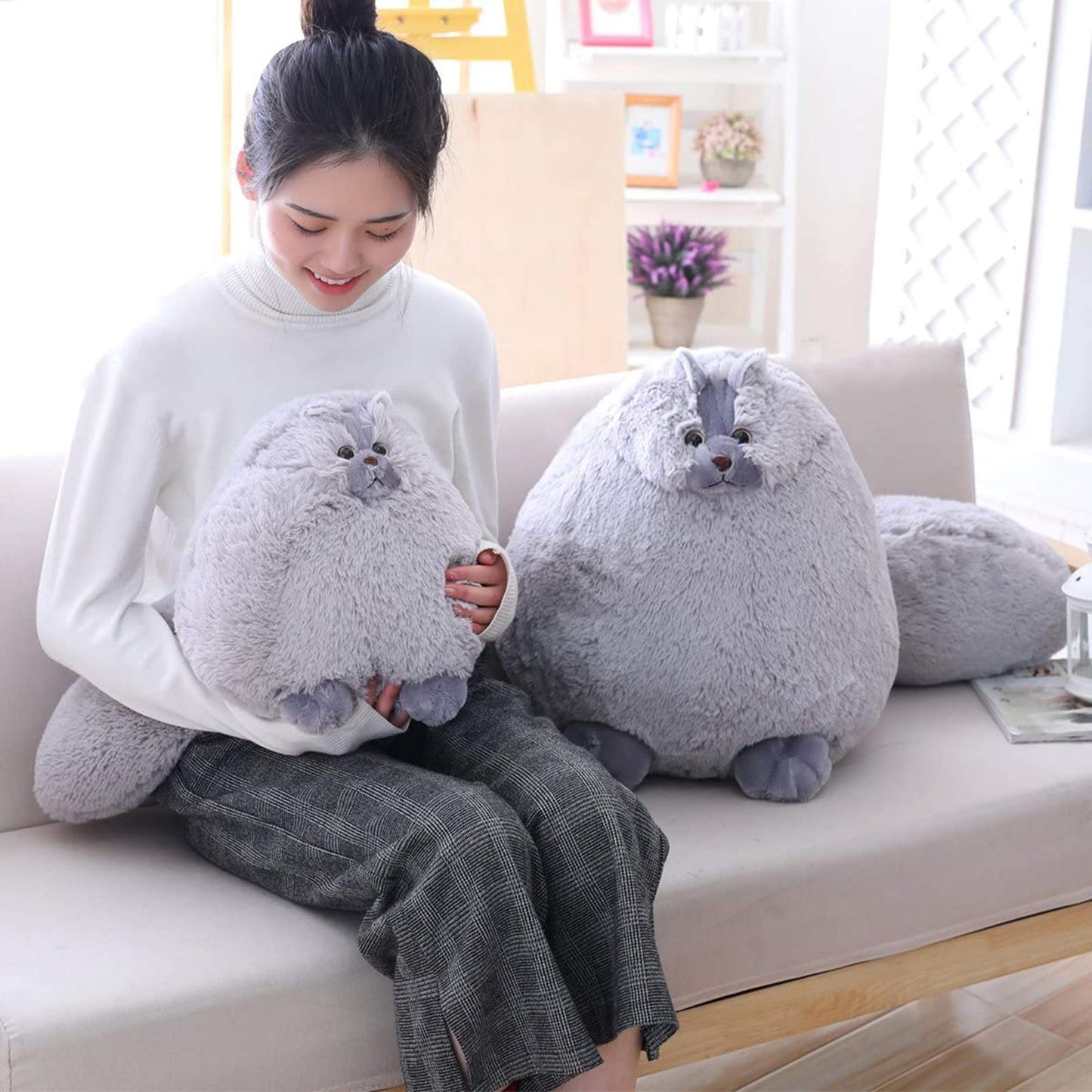 Winsterch Kids Large Cat Stuffed Animal Toys Gift Big Plush Cat Animal Baby Doll, Fat Gray Plush Cat Toy for Boys (Gray, 20 Inches)