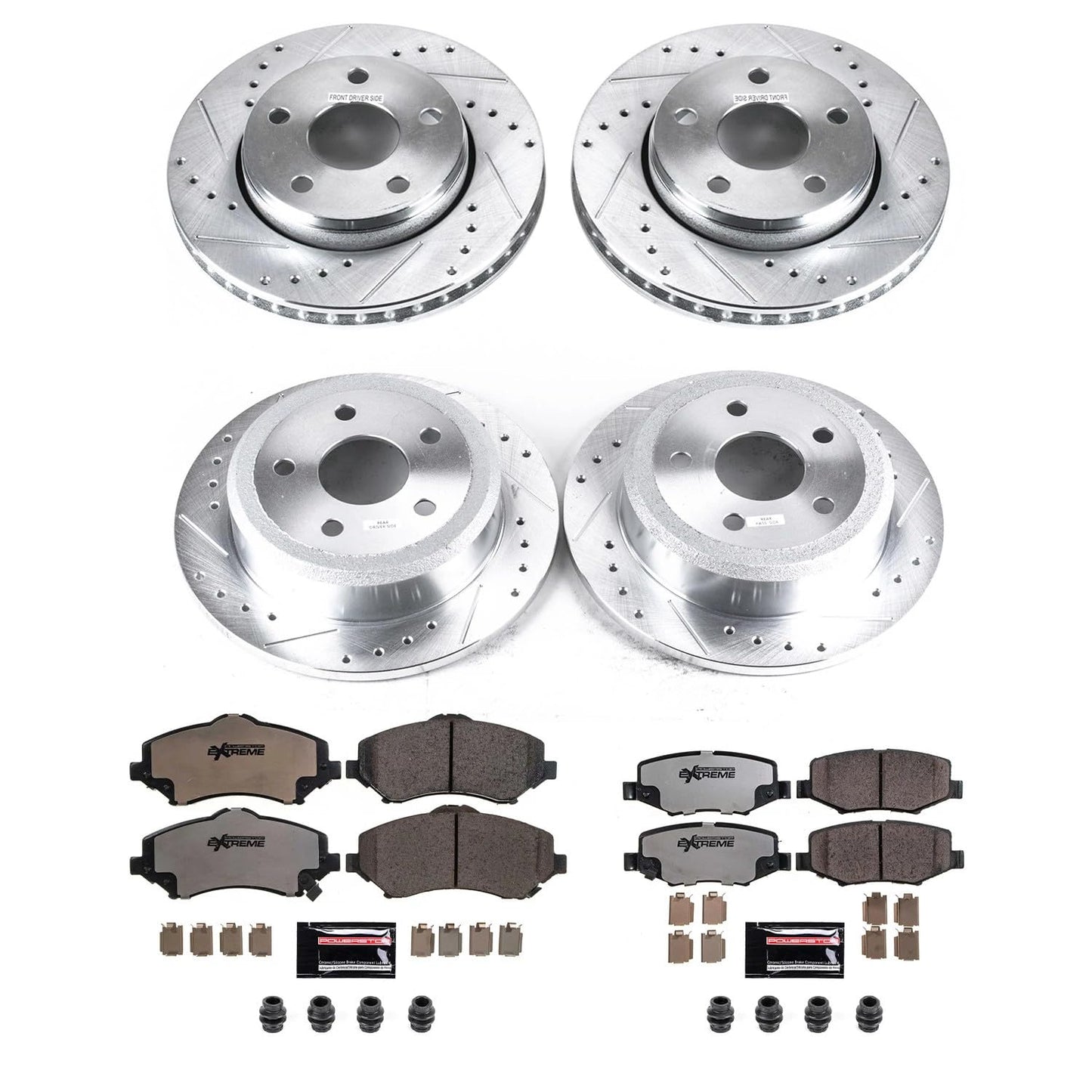 PowerStop Front & Rear Brake Kit For Jeep Wrangler 2007-17 | Jeep Wrangler JK 2018 - Truck & Tow Carbon Fiber Ceramic Brake Pads + Drilled & Slotted Rotors Upgrade, K2798-36