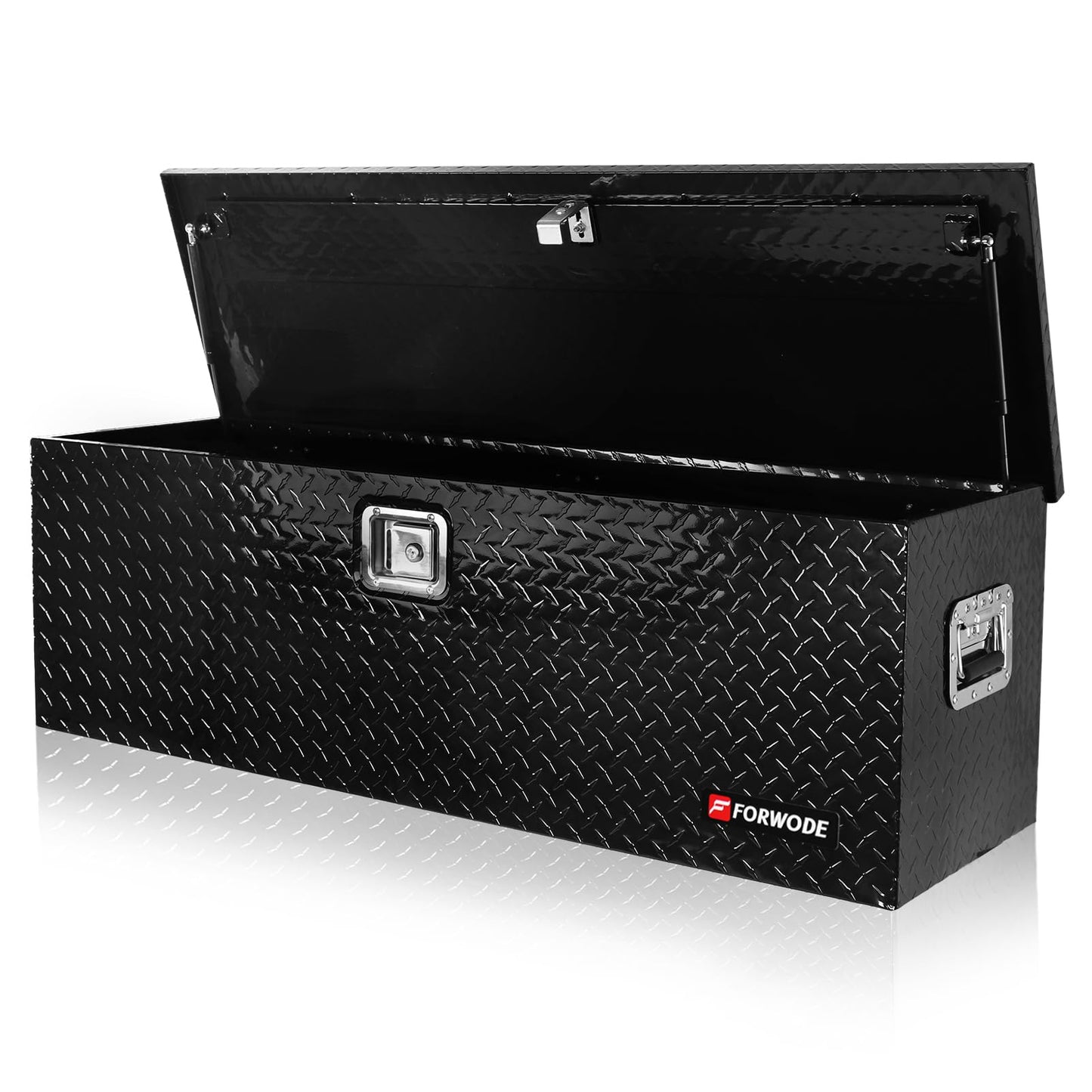 FORWODE 48 Inch Aluminum Truck Tool Box for Pickup Truck Bed RV Toolbox Truck Bed Toolboxes Heavy Duty Waterproof Truck Storage Organizer Chest with Handle and Lock - Black