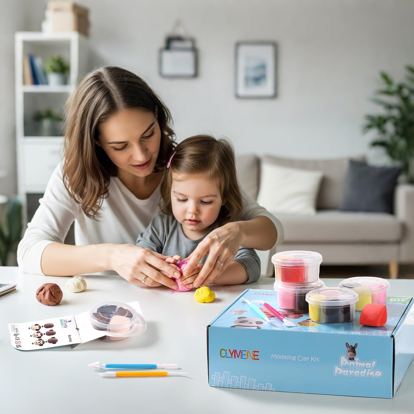 CLYMENE Air Dry Clay Kit for Kids, 12 Animals Modeling Clay with Tools & Tutorials, Arts and Crafts Creative Toys for Boys and Girls Ages 3+