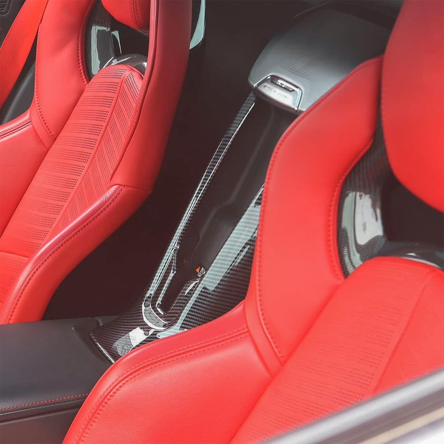NUBEHONE C8 Carbon Fiber Interior Center Control Cover Trim Fit for Chevrolet Corvette C8 2020-2025 Stingray Z51 Z06 E-Ray Carbon Fiber Waterfall Cover Trim Central Gear Shift Panel Cover Trim