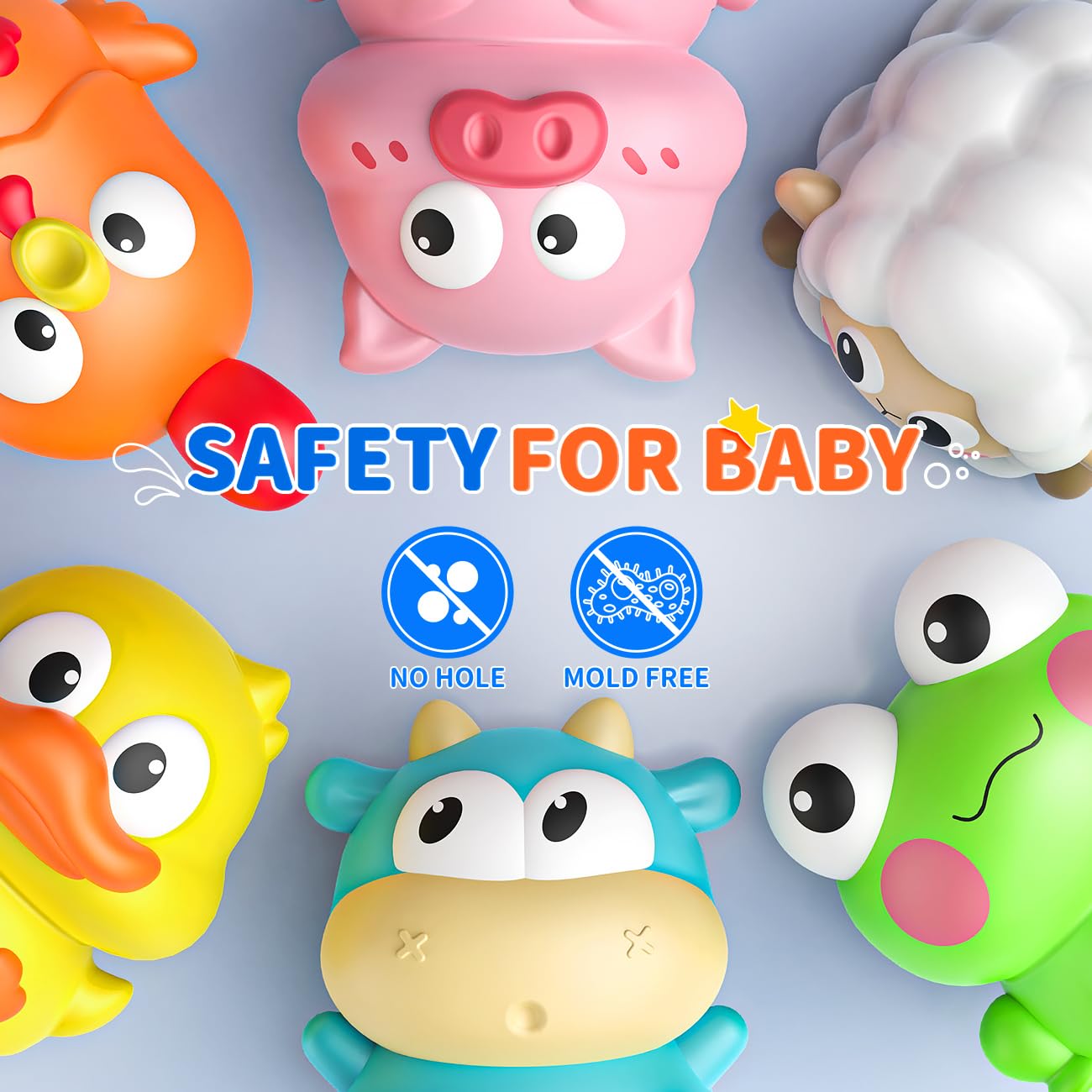 6 Packs Light Up Bath Toys for Kids Ages 1-3, Farm Animals Bathtub Toys for Toddlers 2-4, Water Pool Toys for 1 2 3 Year Old Boys Girls Babies 12-18 Months Gifts