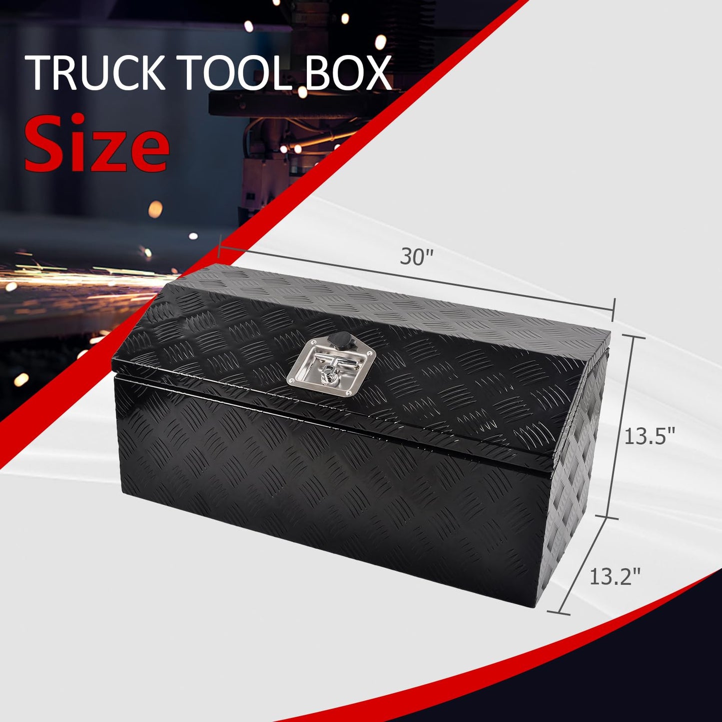 TBAPFS 30 Inch Aluminum Trailer Tongue Tool Box 5 Bar Tread Wide Utility ToolBox for Pick Up Truck RV Storage Organizer Tool Box with Lock and Keys - 30"X13.2"X13.5" Black