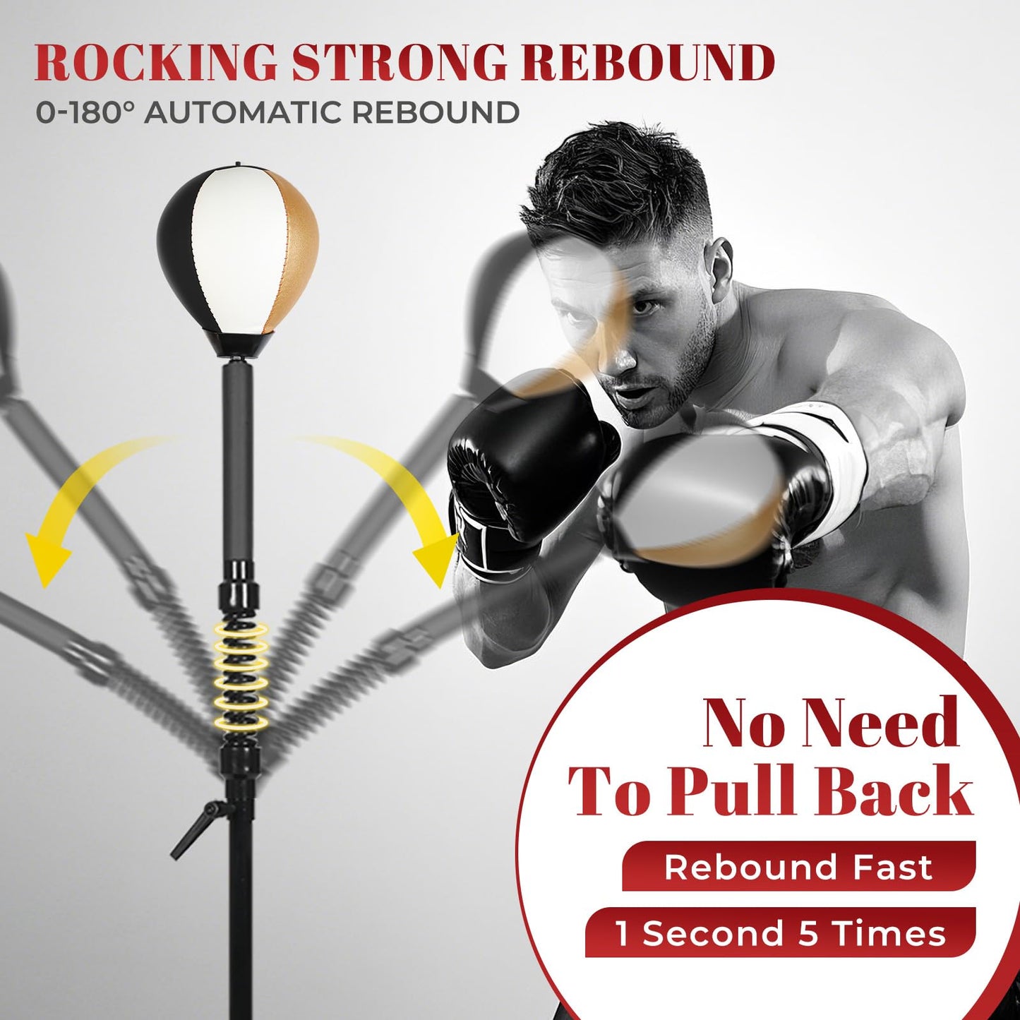 Boxing bar Reflex Speed Bag Punching Bag Free Standing Boxing Bag with Adjustable Height & Reinforced Spring Strong Durable Relief Stress Ball for MMA WWE Exercise(Black White Gold)