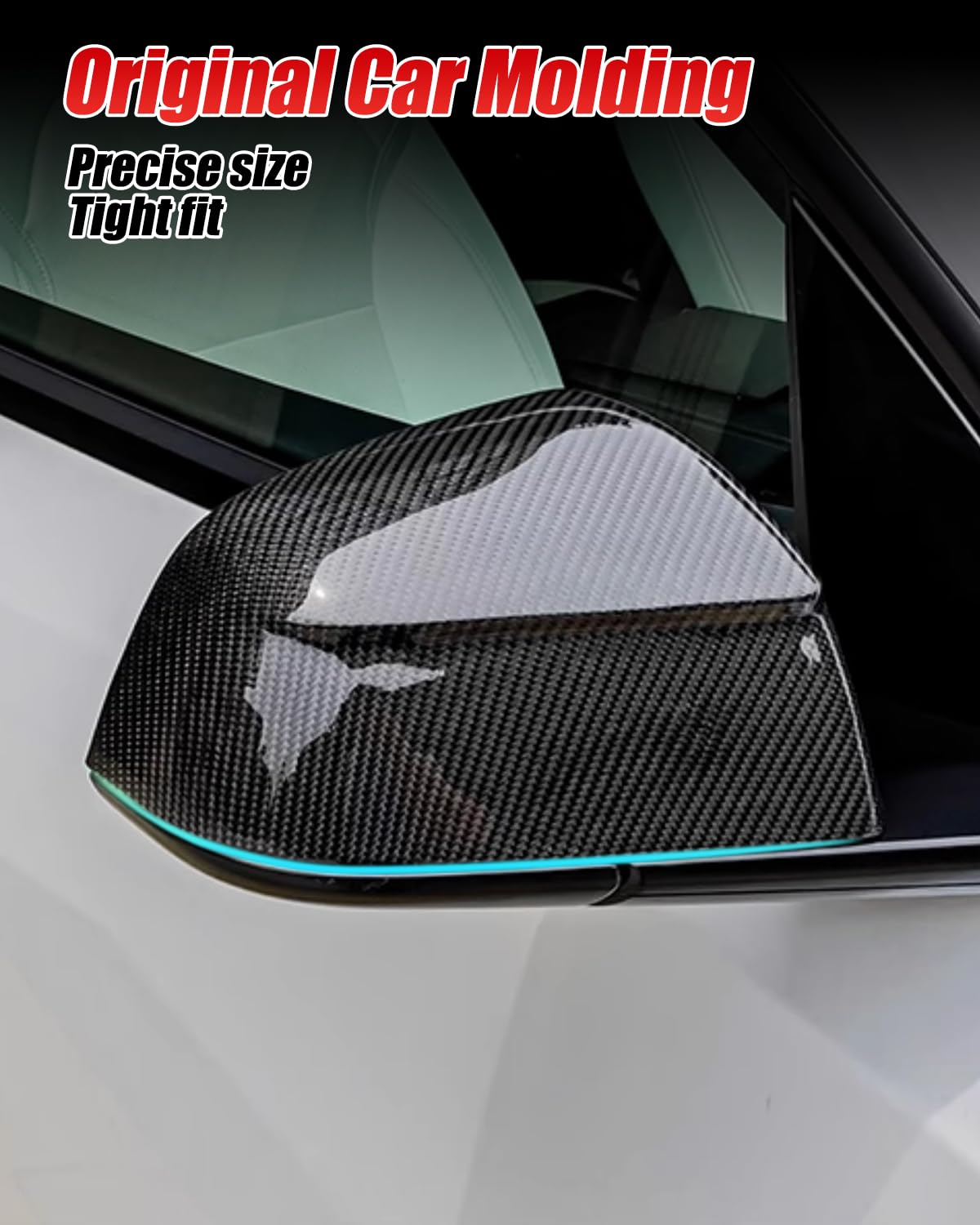 Carbon Fiber Mirror Cover Replacement Side View, 2PCS Glossy Real Carbon Fiber Rearview Mirror Protection Cover Compatible with Tesla (model y and juniper)