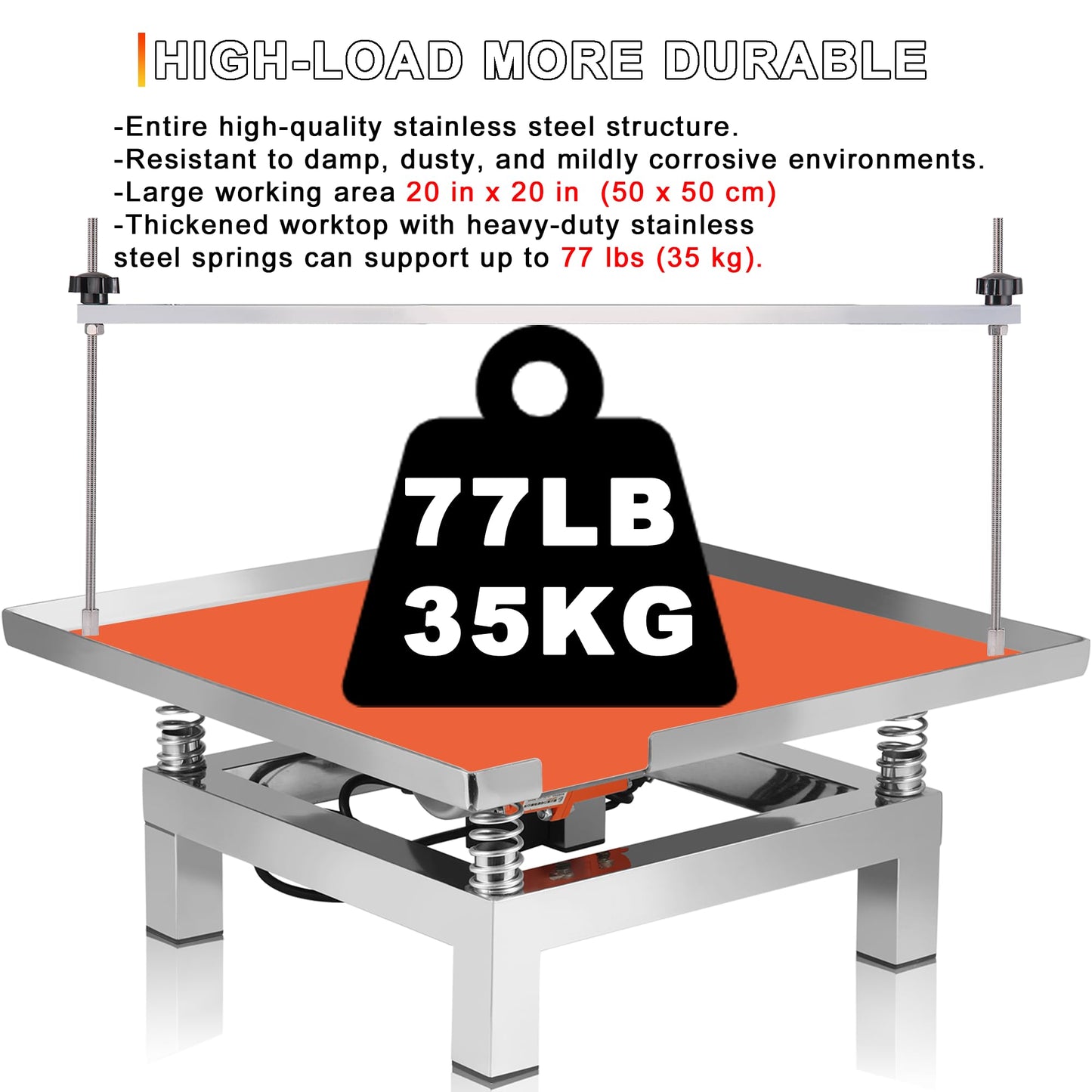 BIZOEPRO Concrete Vibration Table, 110V 120W, 19.7x19.7in 50x50cm Stainless Steel 77 lbs, with Detachable and Adjustable Bracket, Speed Controller, Vibrating Test Bench, Remove Air Bubbles Level Tool