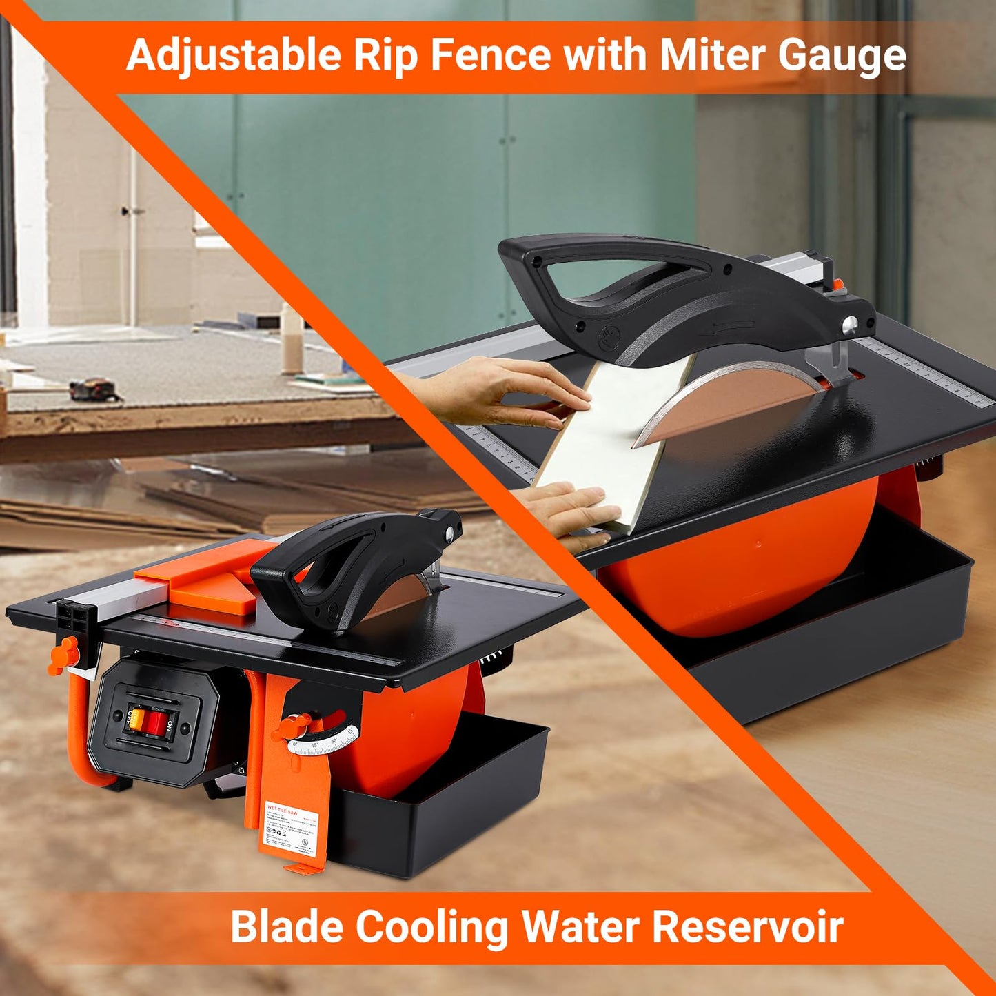 7 inch Wet Tile Saw, MERXENG 3450 RPM, Bevel cuts tile from 0 to 45 Degrees, Tile Cutter Wet Saw with Water Reservoir for Cutting Tiles and Stones, for DIY Enthusiasts