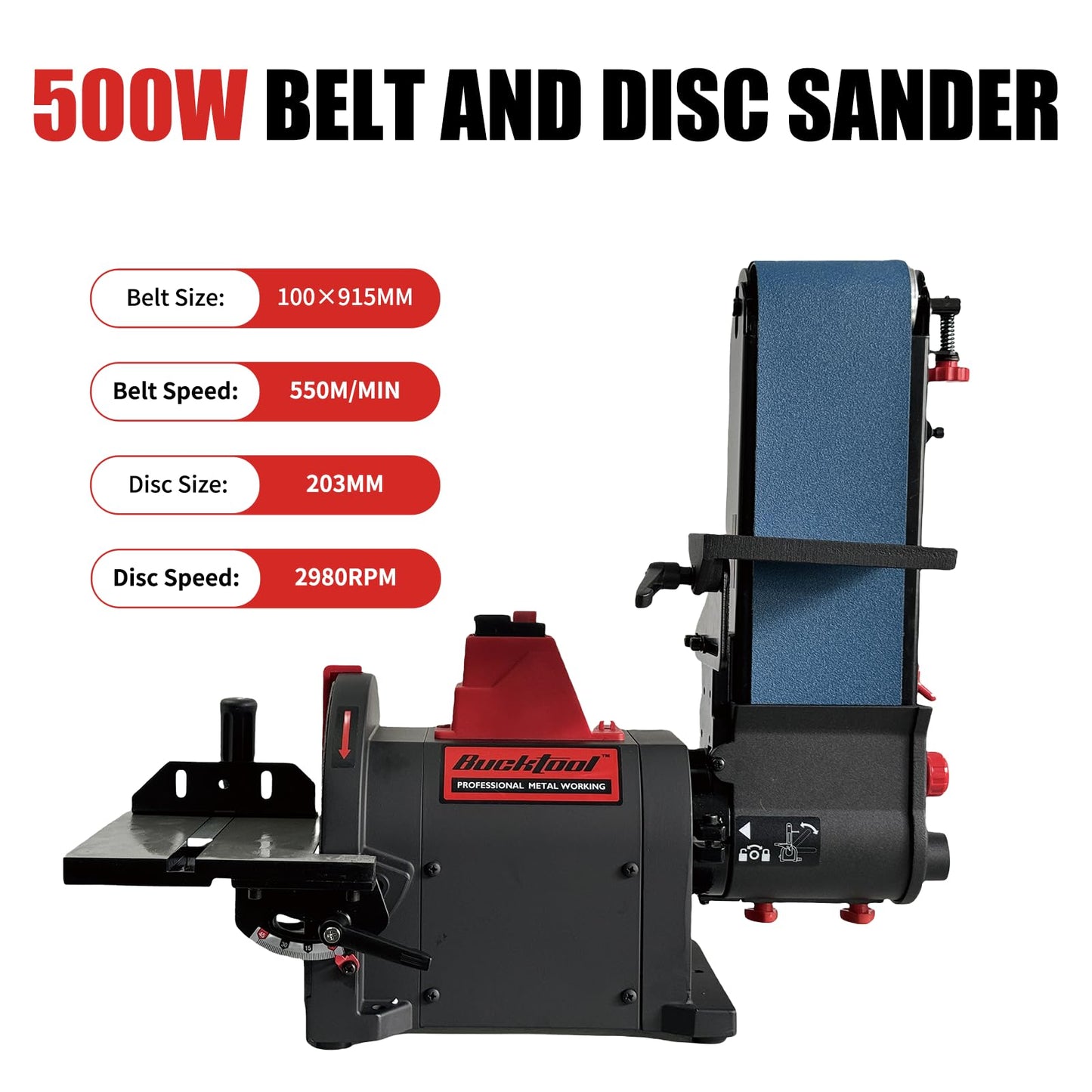 BUCKTOOL Pro 1HP Bench Belt Sander for Metal Working, 4 x 36 in Belt and 8 in Disc Sander with 1HP Direct-drive Motor, Benchtop for Metalworking, BD4801-M