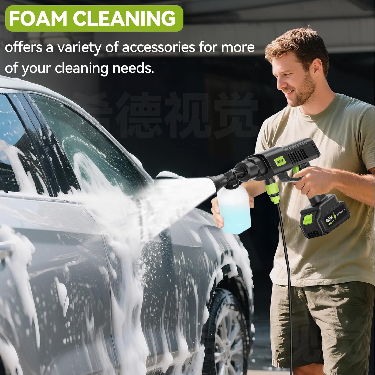 990PSI Portable Cordless Pressure Washer, Battery Powered Power Washer with 6-in-1 Nozzle, 10 Adjustable Levels Portable Pressure Washer, 33FT Hose Handheld Car Washer for Patio, Floor, Garden