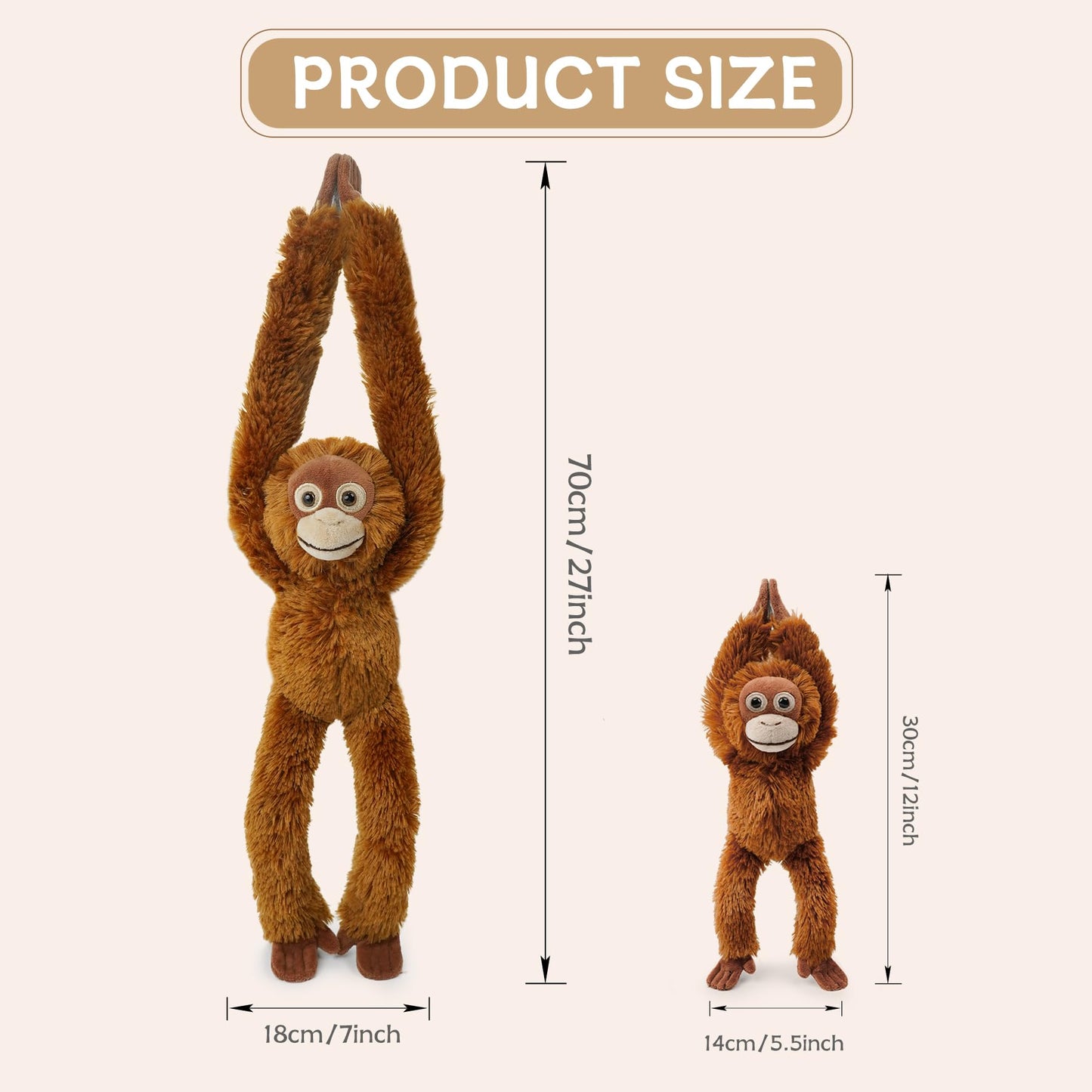 Hideekoog 2pcs Orangutans Hanging Stuffed Animal Mother with Baby Hangs Plush Toys, Hooks and Stuffed Animals with Rings for Kids, Gifts for Boys and Girls(Red)