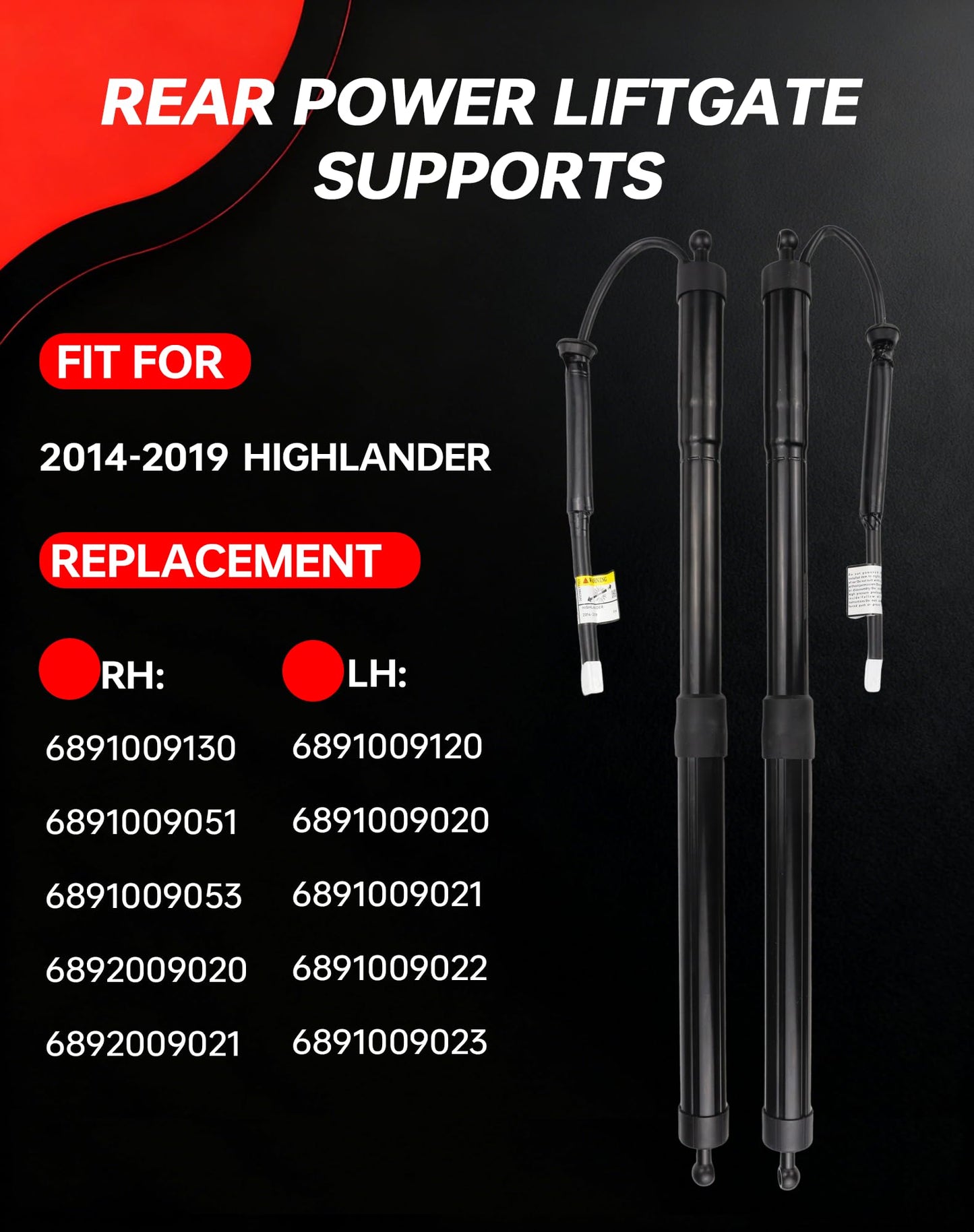Flecto Power Liftgate Actuator Struts Compatible with Toyota Highlander 2014-2019, Electric Rear Hatch Tailgate Shock Support Pair Left & Right Replace 6891009120 6892009130 6891009051