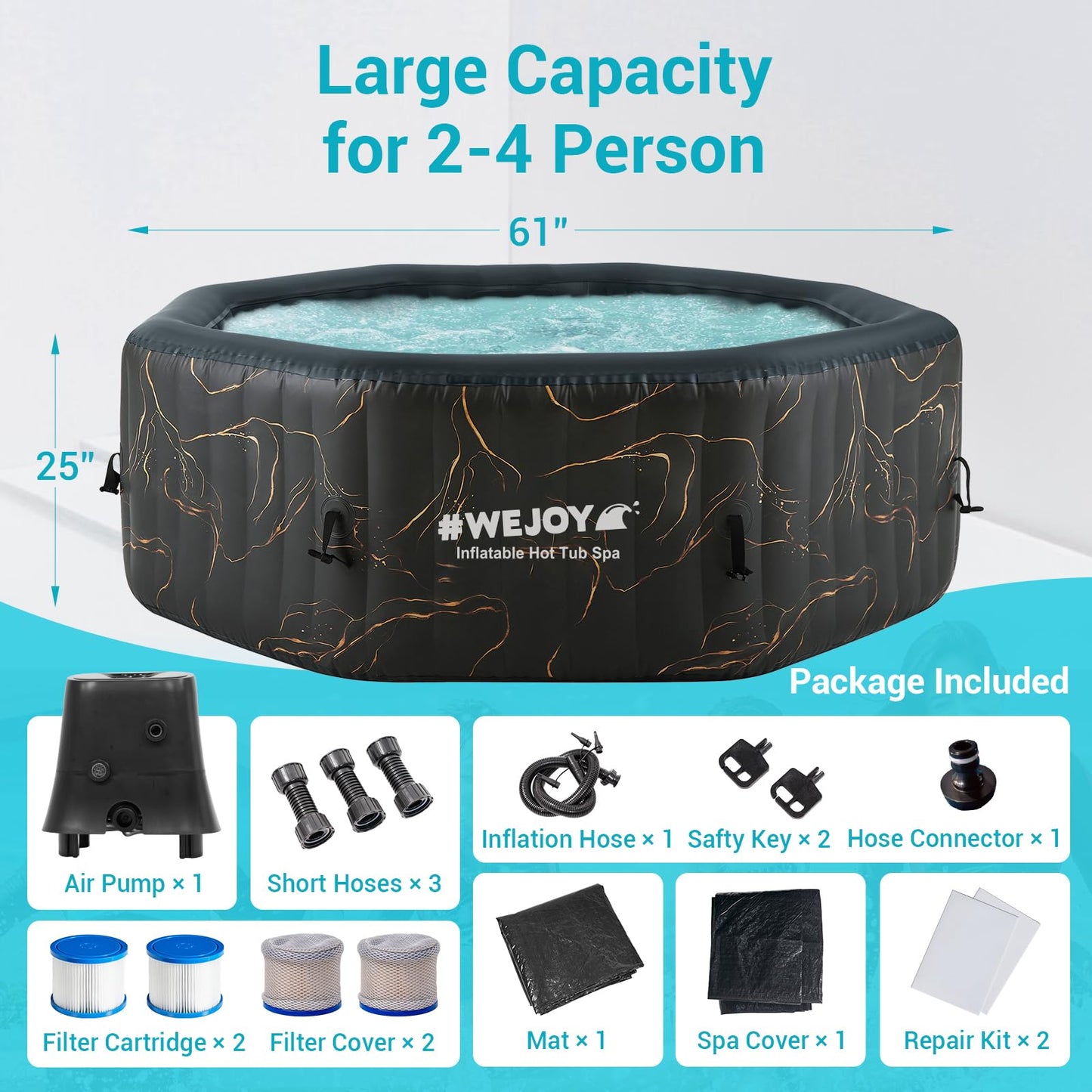 #WEJOY Portable Hot Tub61X61X25 Inch Air Jet Spa 2-3 Person Inflatable Octagon Outdoor Heated Hot Tub Spa with 120 Bubble Jets