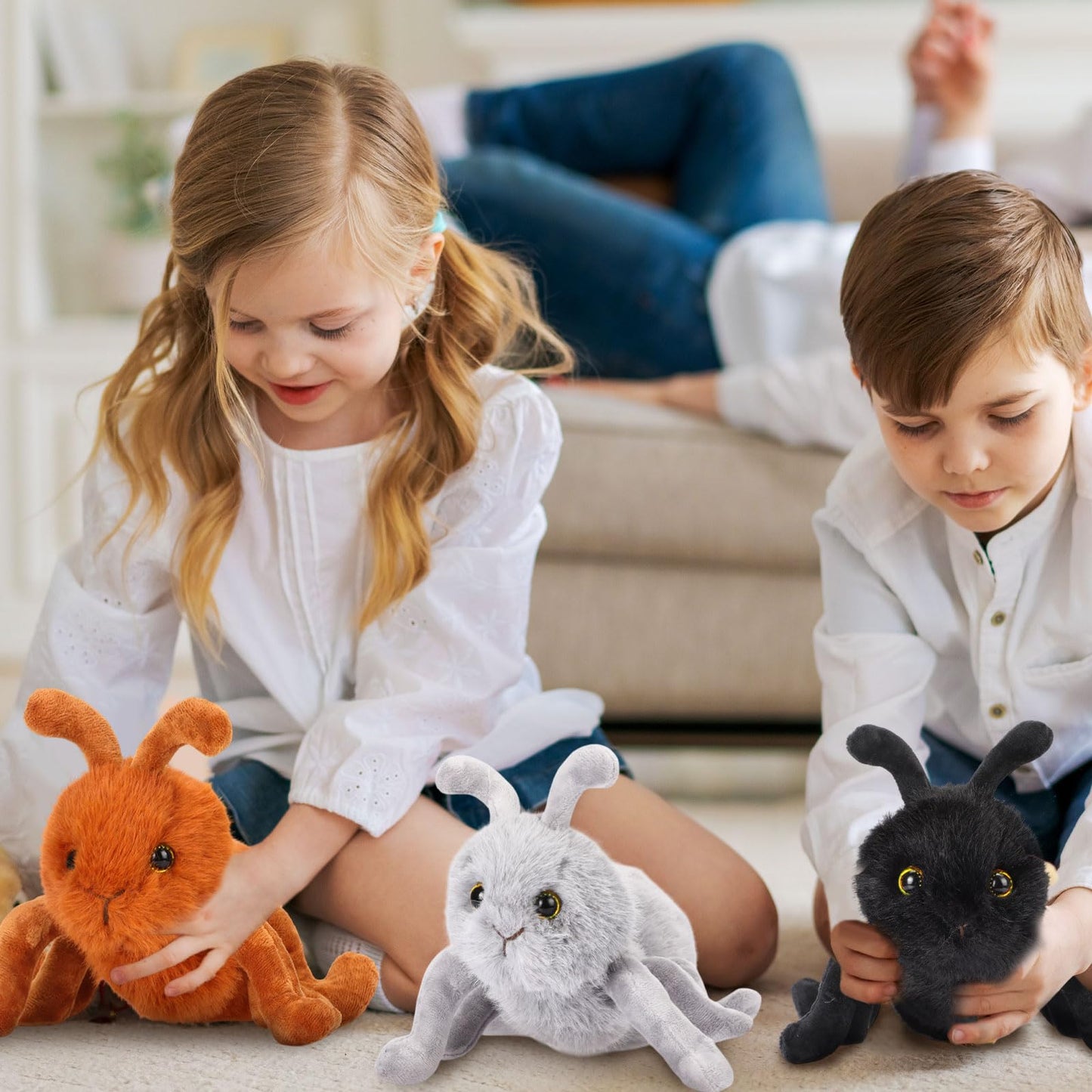 Shappy 3 PCS Plush Ant Set 10'' Soft Stuffed Ant Toys for Kids - Perfect for Hugging, Playtime, and Gifts - Durable, Washable, and Realistic for Birthdays and Holidays(Brown, Black, Gray)