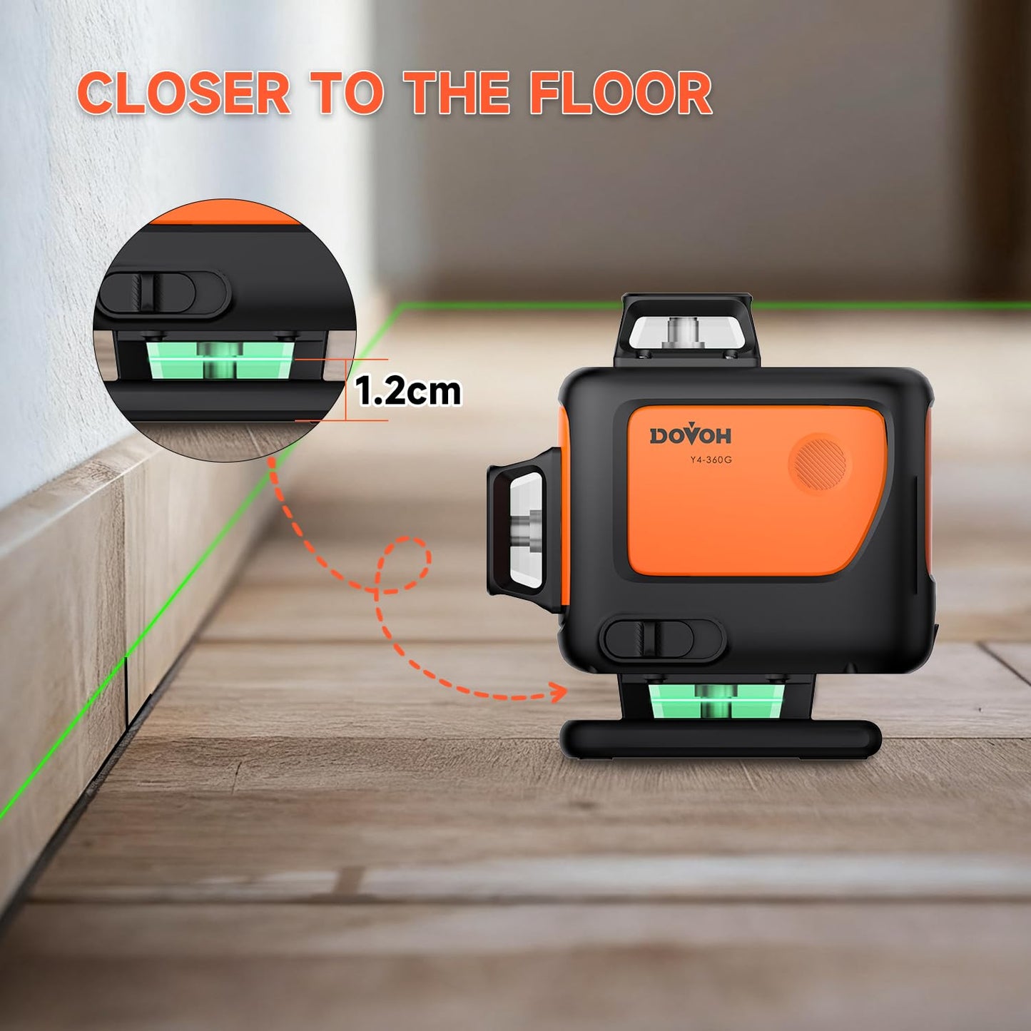 DOVOH 4D Laser Level with Tripod : Dual Batteries Laser Level 360 Self Leveling Green Hard Toolbox for Construction Floor Tiling Ceiling, Class Ⅱ, Y4-360G-KIT