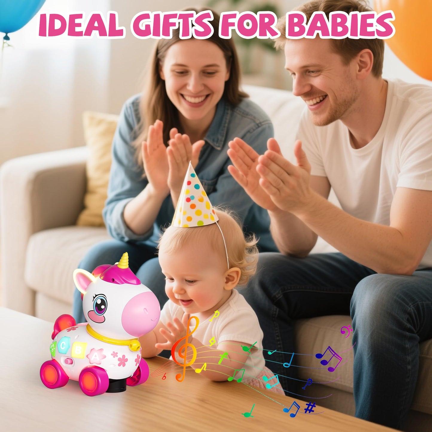 Ingbear Unicorn Toys for 1 Year Old Girl Gifts, Baby Musical Learning Toys 6-9-12-18 Months, Bilingual Educational Toys with Light, Christmas Birthday Gifts for Girl & Boys 