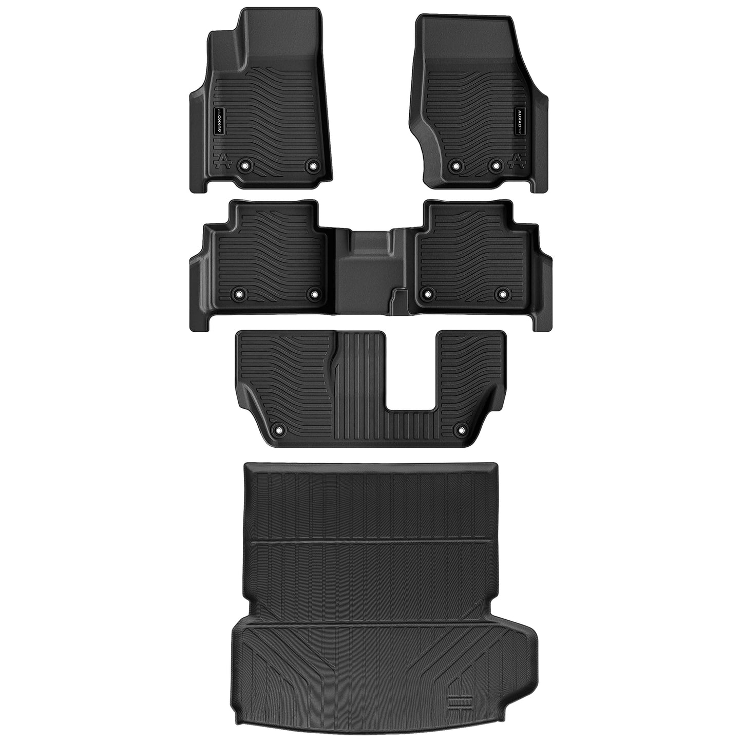Auxko All Weather Floor Mats & Cargo Mat & Backrest Mat Fit for Jeep Grand Cherokee L 7 Seat (2nd Row Bench Seat) 2026 2025-2021 Liner Trunk Mat Accessories Odorless Black