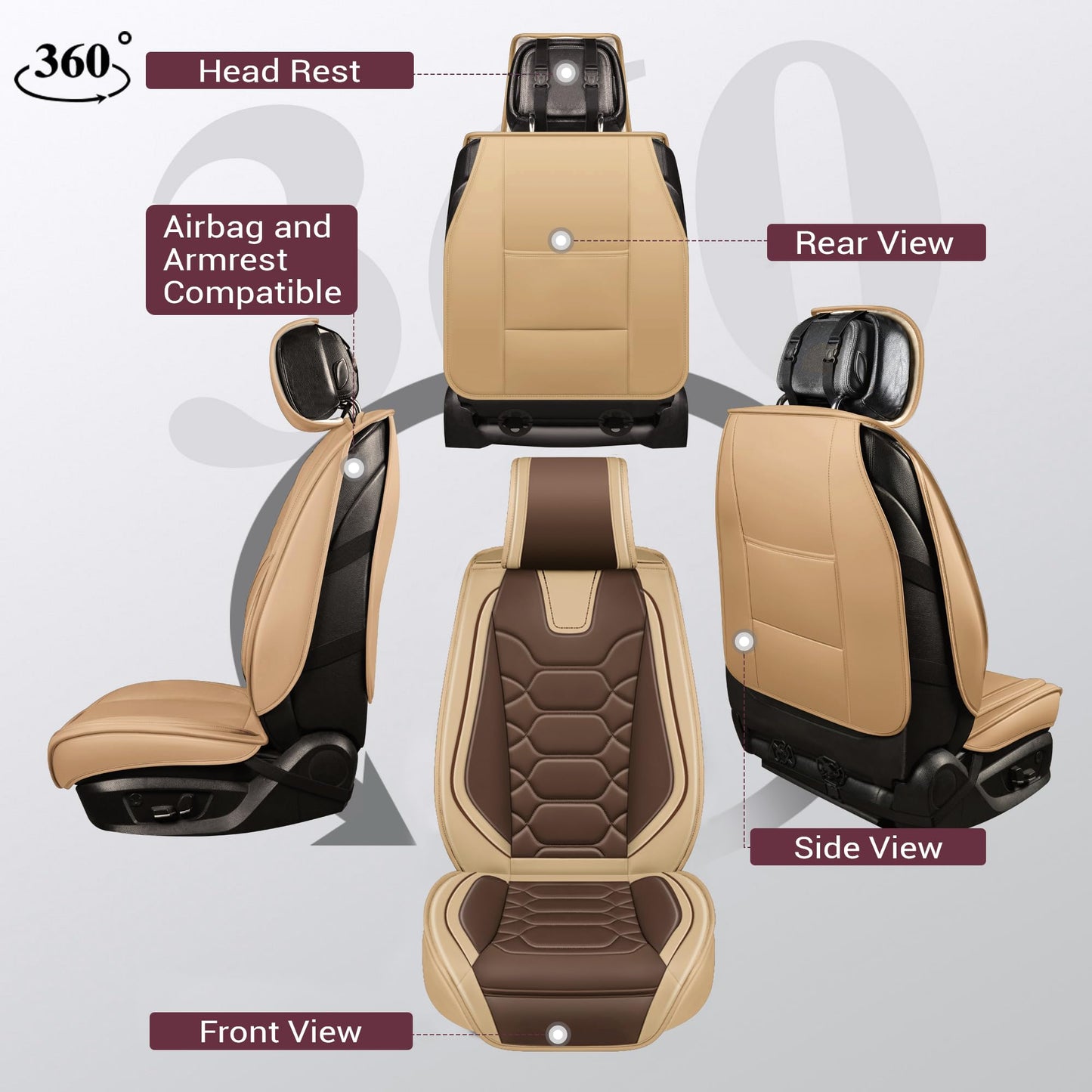 OASIS AUTO Car Seat Covers Full Set, Waterproof Faux Leather Seat Covers for Cars Universal Fit for SUV, Truck, Sedan, Black Premium Car Seat Protector with Front & Back Cushions
