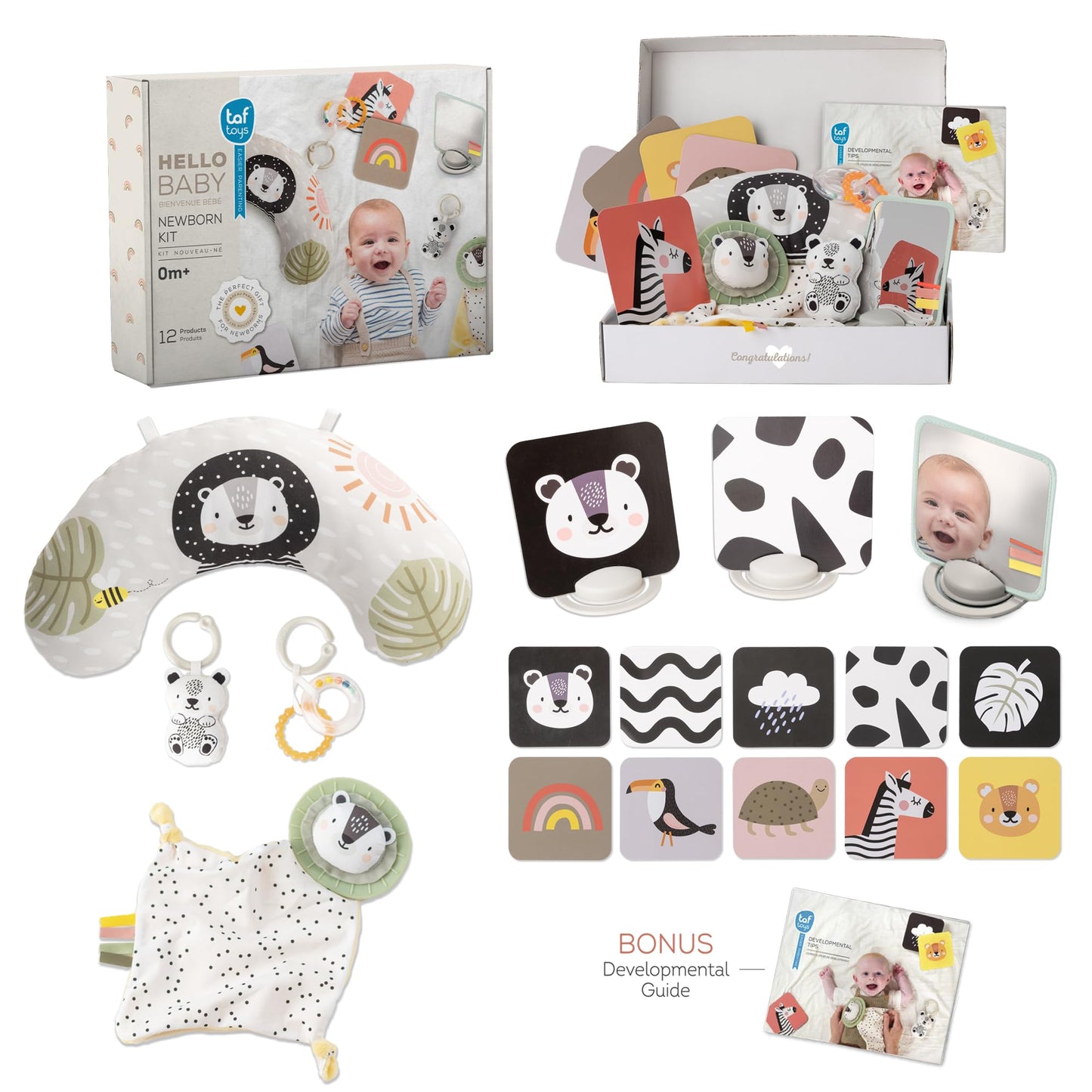 Taf Toys Newborn Developmental Toy Kit, Perfect for Boys and Girls, Includes 12 Essential Boy and Girl Toys for Learning and Stimulation, Ideal New Baby Gift Basket