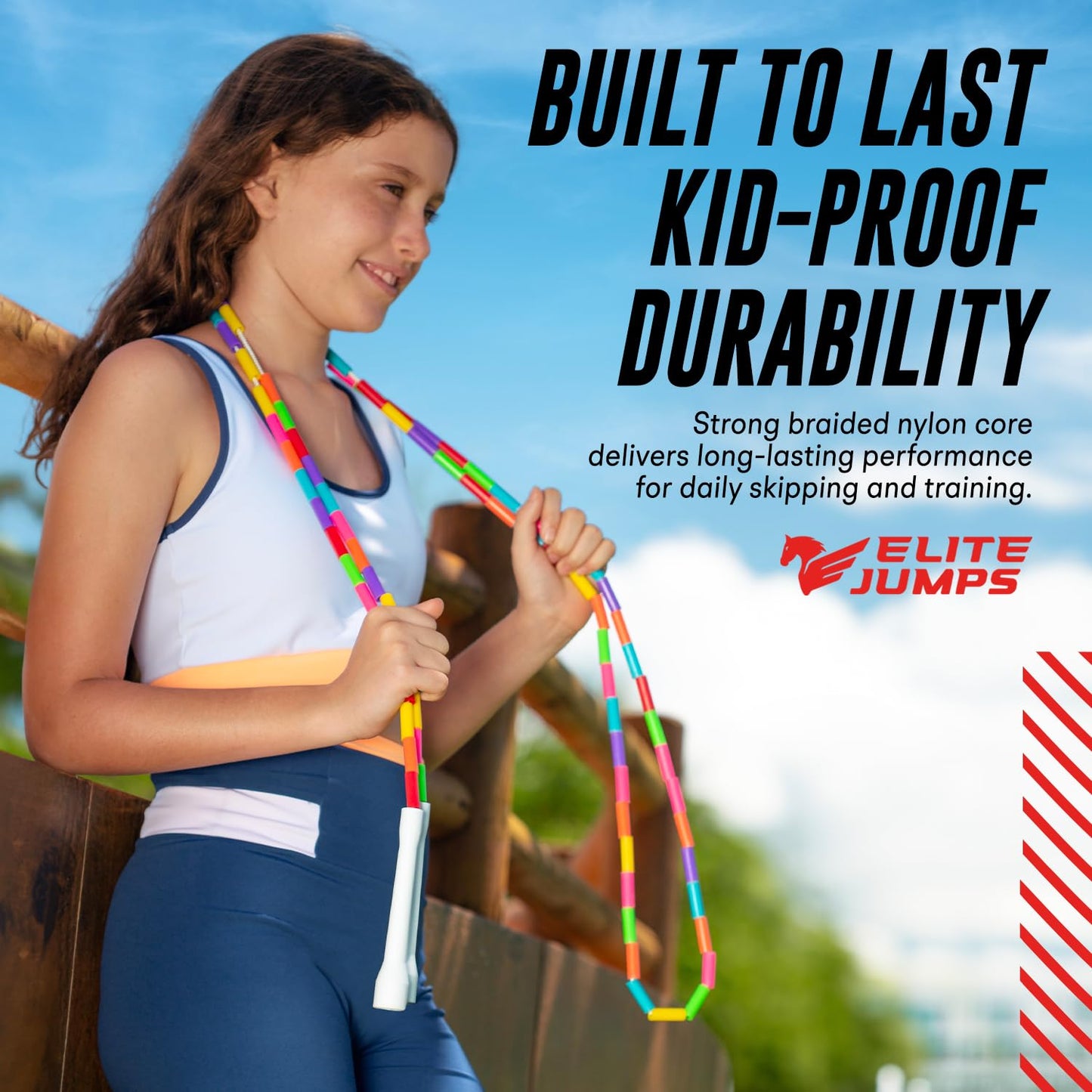 Beaded Kids Exercise Jump Rope - Segmented Skipping Rope for Kids - Durable Shatterproof Outdoor Beads - Light Weight and Tangle Free Exercise Training - Adjustable Jump Rope for Fitness - 7ft