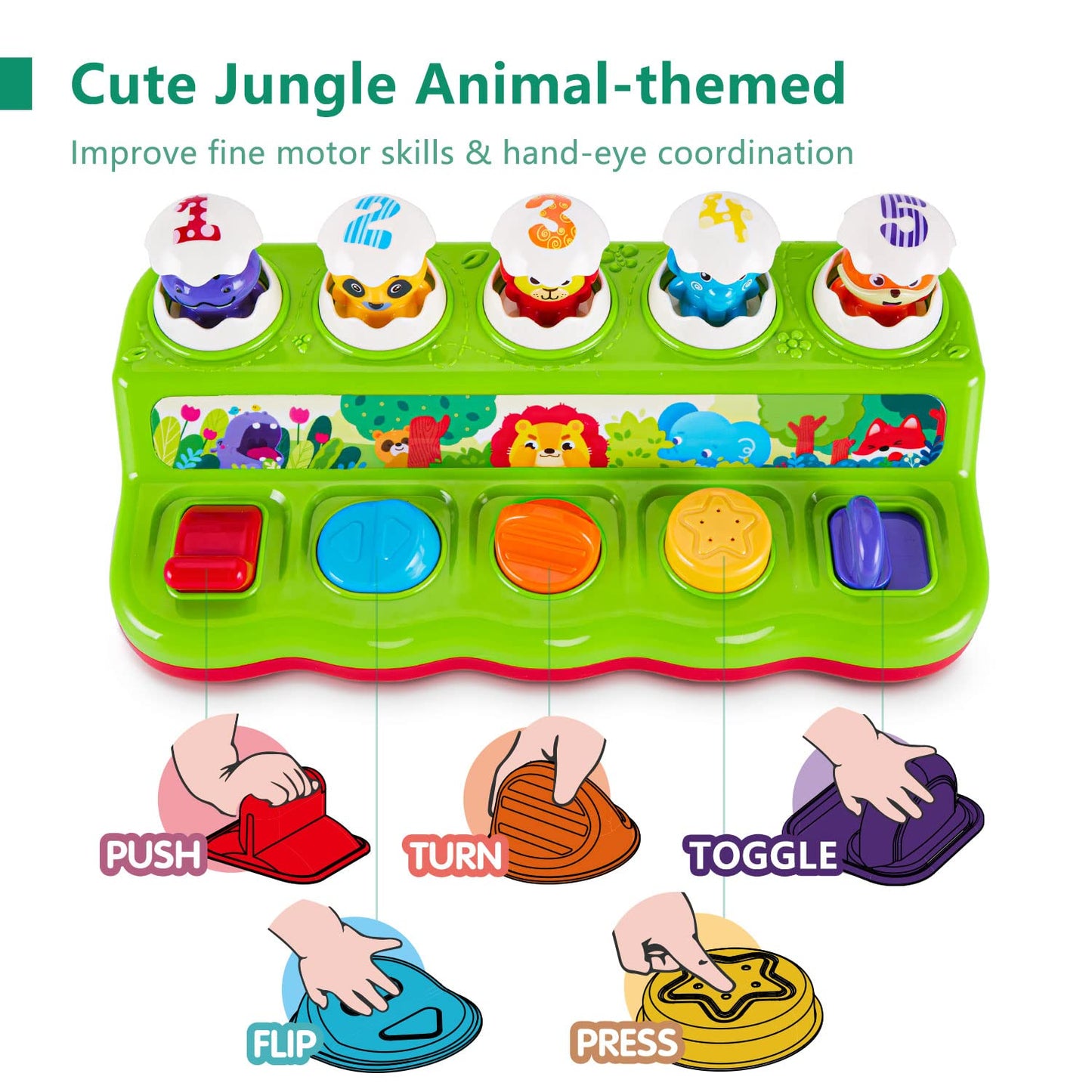 WOWOHAGE 1 Year Old Toys for Boys Girls Birthday Gift, Cause and Effect Animal Pop Up Toy with Music and Light for Toddlers 1-3, Preschool Learning Educational Toys Gifts for Babies 12 Months