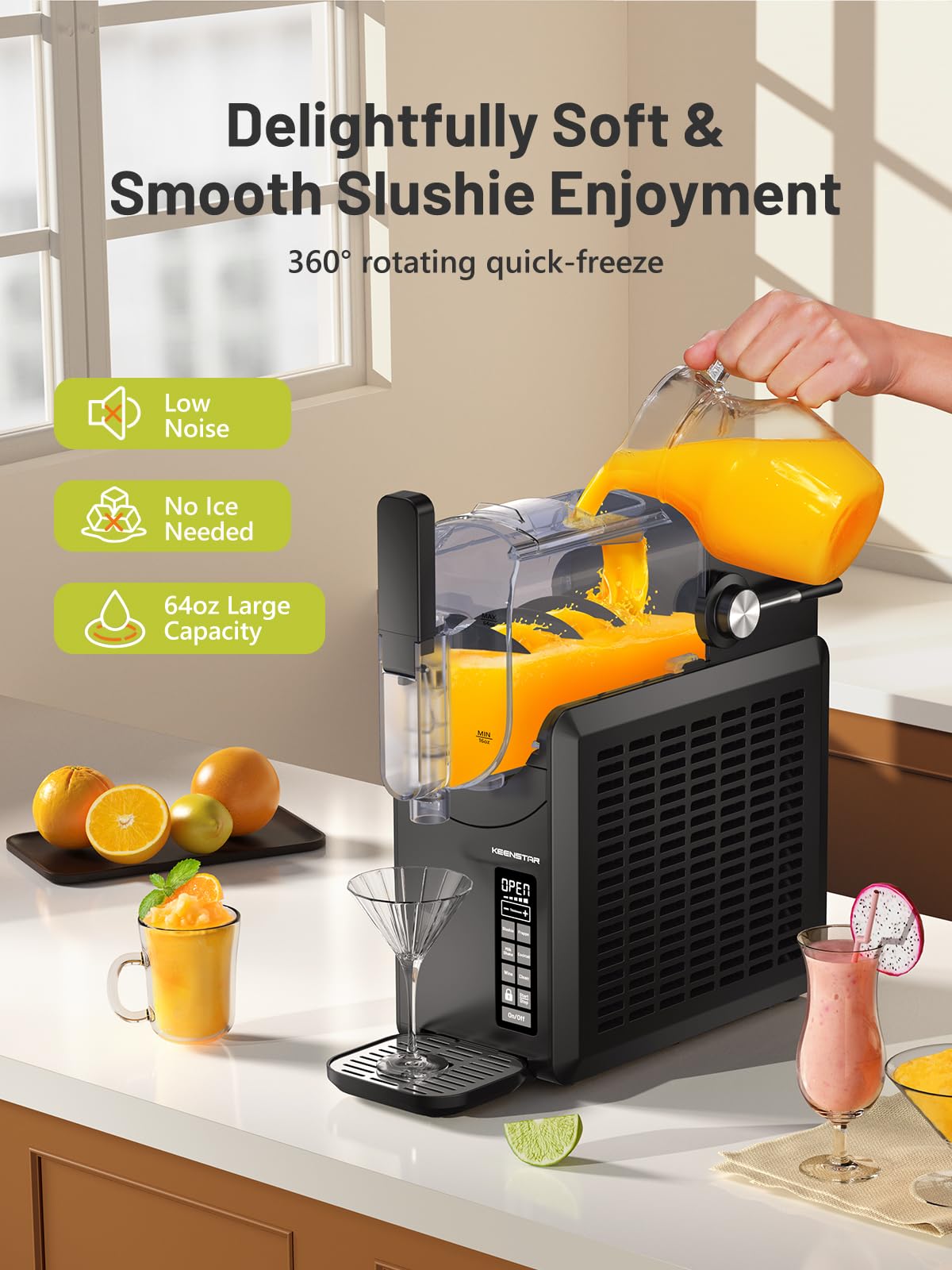 KEENSTAR 88oz Slushie Machine, Slushy Machine for Home with 5 Preset Programs, No Ice Needed, Frozen Drink Maker with Self-Cleaning for Frozen Margaritas, Frappés, Milkshake & More