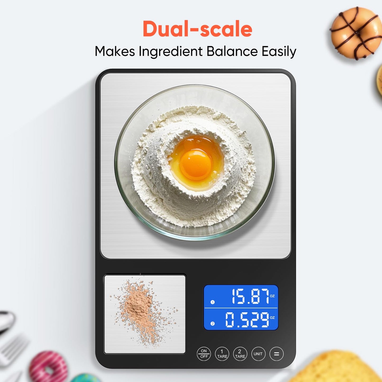 KUAIVO 0.001 oz / 33 lb Dual Platform Kitchen Scale, Digital Food Scale with Two Precision Surfaces, LCD Display, 7 Units, Tare & Accumulation Functions – Perfect for Baking, Sourdough, and Cooking