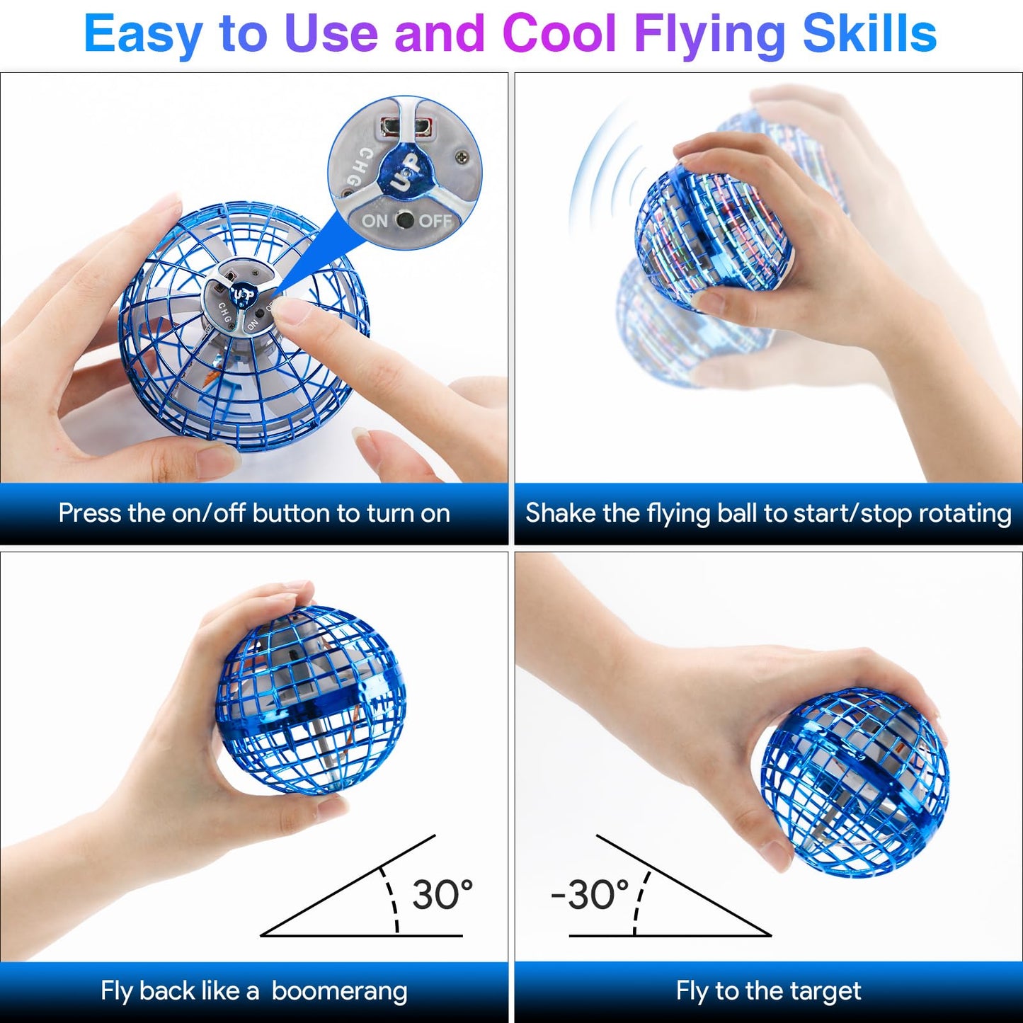 Flying Orb Ball Toys 2025, Soaring Hover Boomerang Spinner Hand Controlled Mini Drone Cosmic Globe Spinning Kids Adults Outdoor Fly Toy Birthday Gift Cool for Boys Girls 6 7 8 9 10 11 12 Year(Blue)