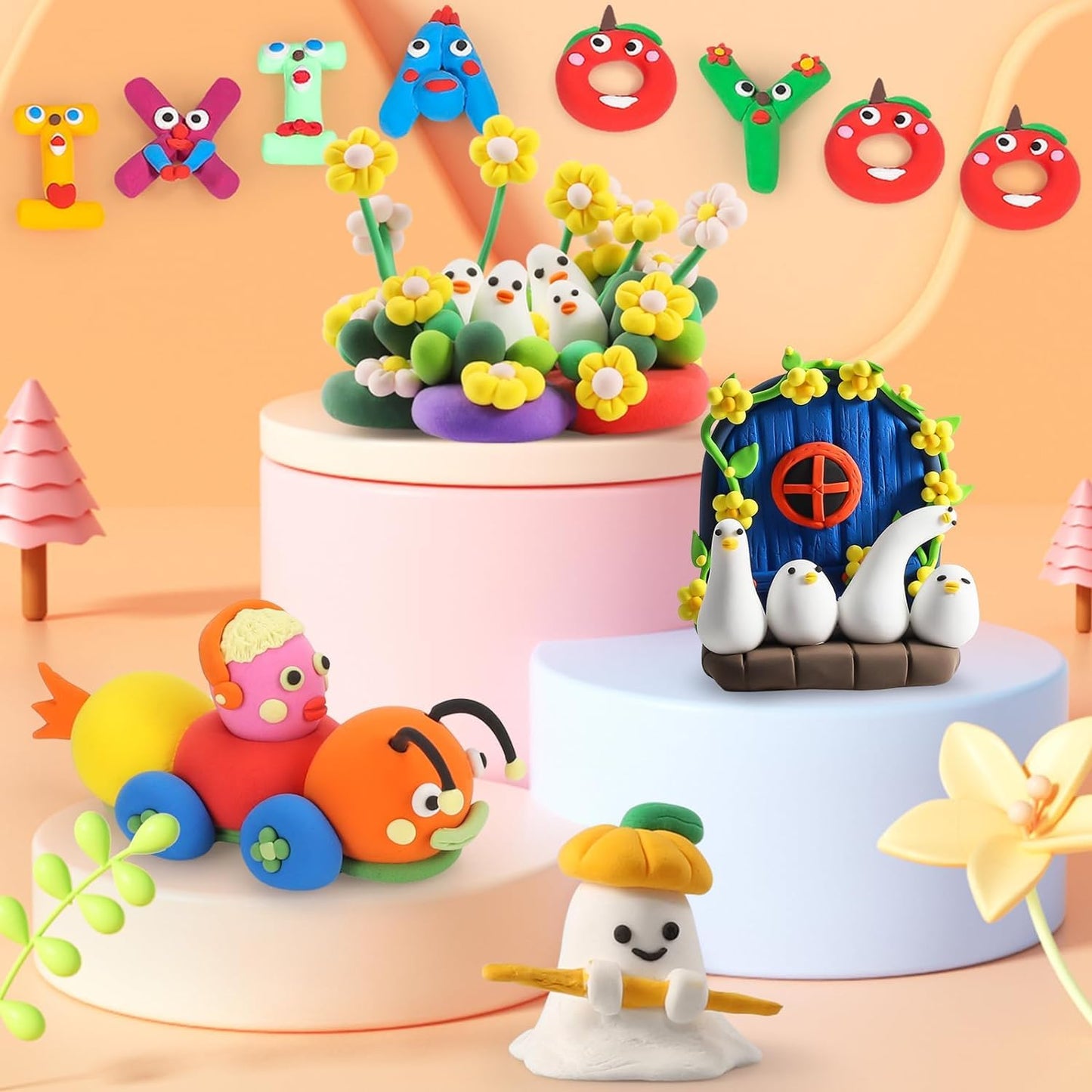 Ixiaoyoo Air Dry Clay, 64 Colors Modeling Clay for Kids, Creative DIY School Arts & Crafts Kit, Soft & Non-Sticky, Birthday & Christmas Toys Gifts for Age 3 4 5 6 7 8+ Years Old Boys Girls Kids