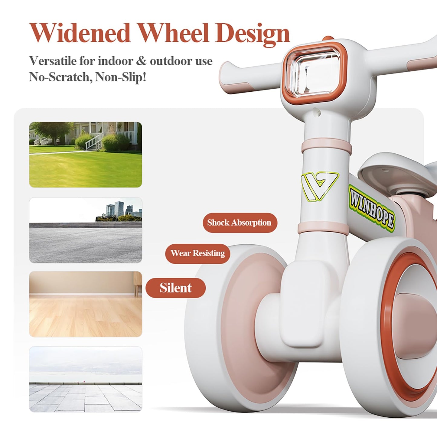 WinHope Baby Balance Bike for 1 Year Old Boys & Girls,Toddler Balance Bike for 12-36 Months Kids,4 Silent Wheels with Colorful Lights & Music,First Bicycle Ride on Toy Gifts (Pink)