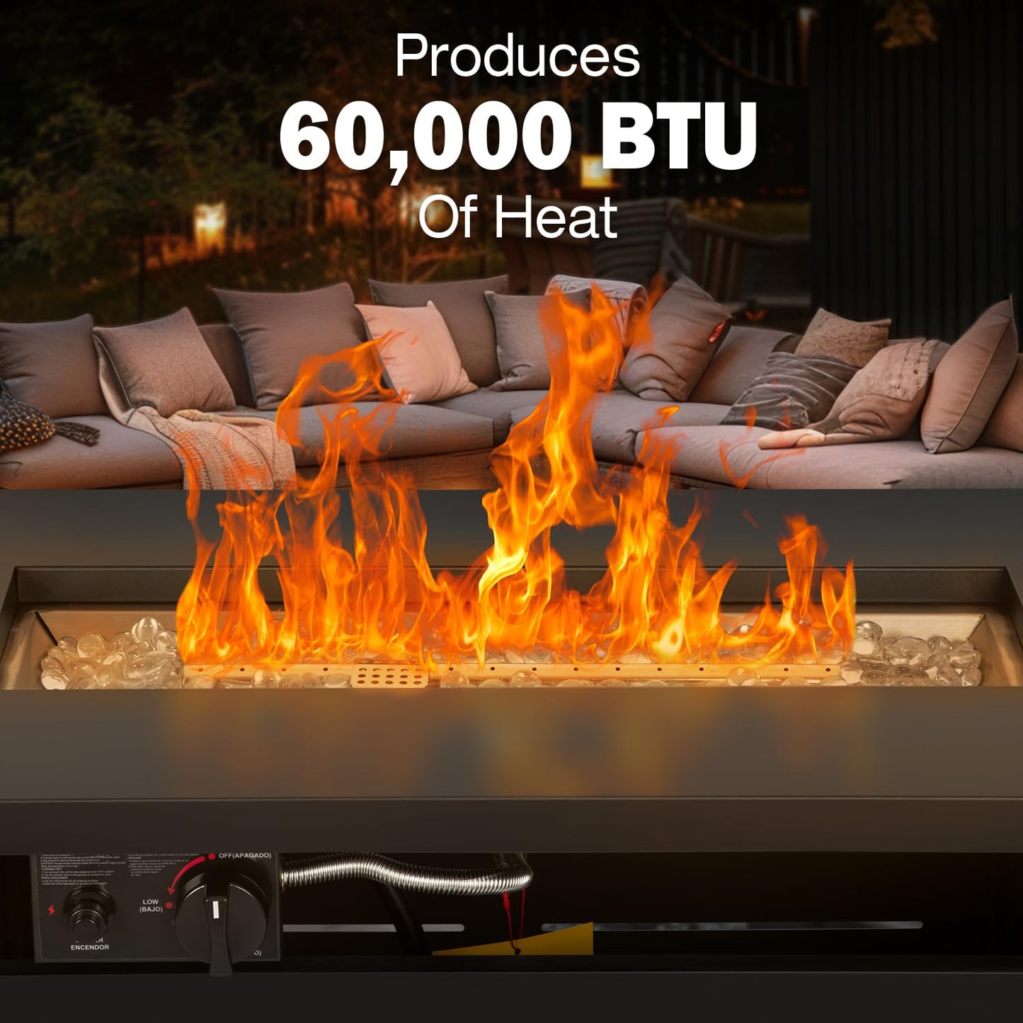 Hykolity 42 Inch Gas Fire Pit Table, 60,000 BTU Propane Pits for Outside with Steel Lid and Waterproof Cover, 2 in 1 Firepit Table Gatherings Parties on Patio Deck Garden Backyard, Black