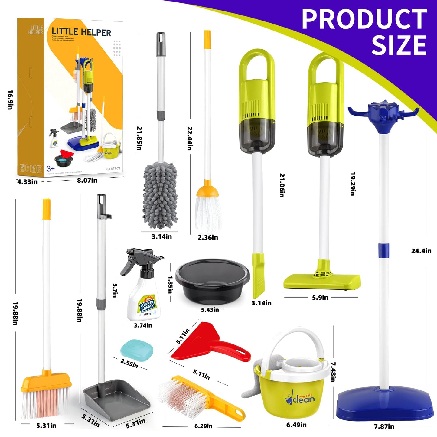 PUPU PIG Toddler Toys Cleaning Set, Kids Cleaning Toy Set, Pretend Play Home Cleaning Playset - Incl.Electric Toy Vacuum, Broom and Dustpan Set, Mop,Duster and More,Cleaning Tools Toys for Boys Girls