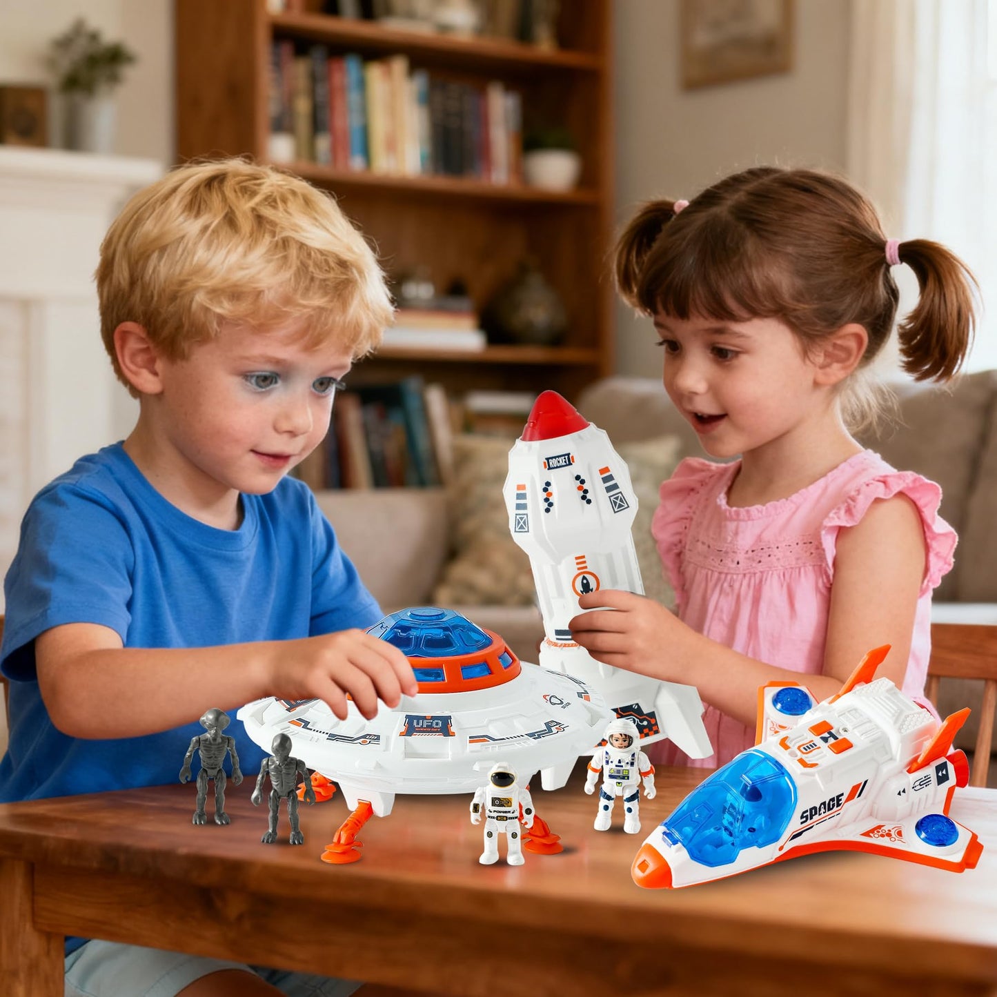 Wbzle UFO Toy Space Toy Playset with Alien and Astronaut, Spaceship Toys with Lights and Sound, Exploration Toy Set for Toddler Boys 3-5, Outer Space Birthday Gift