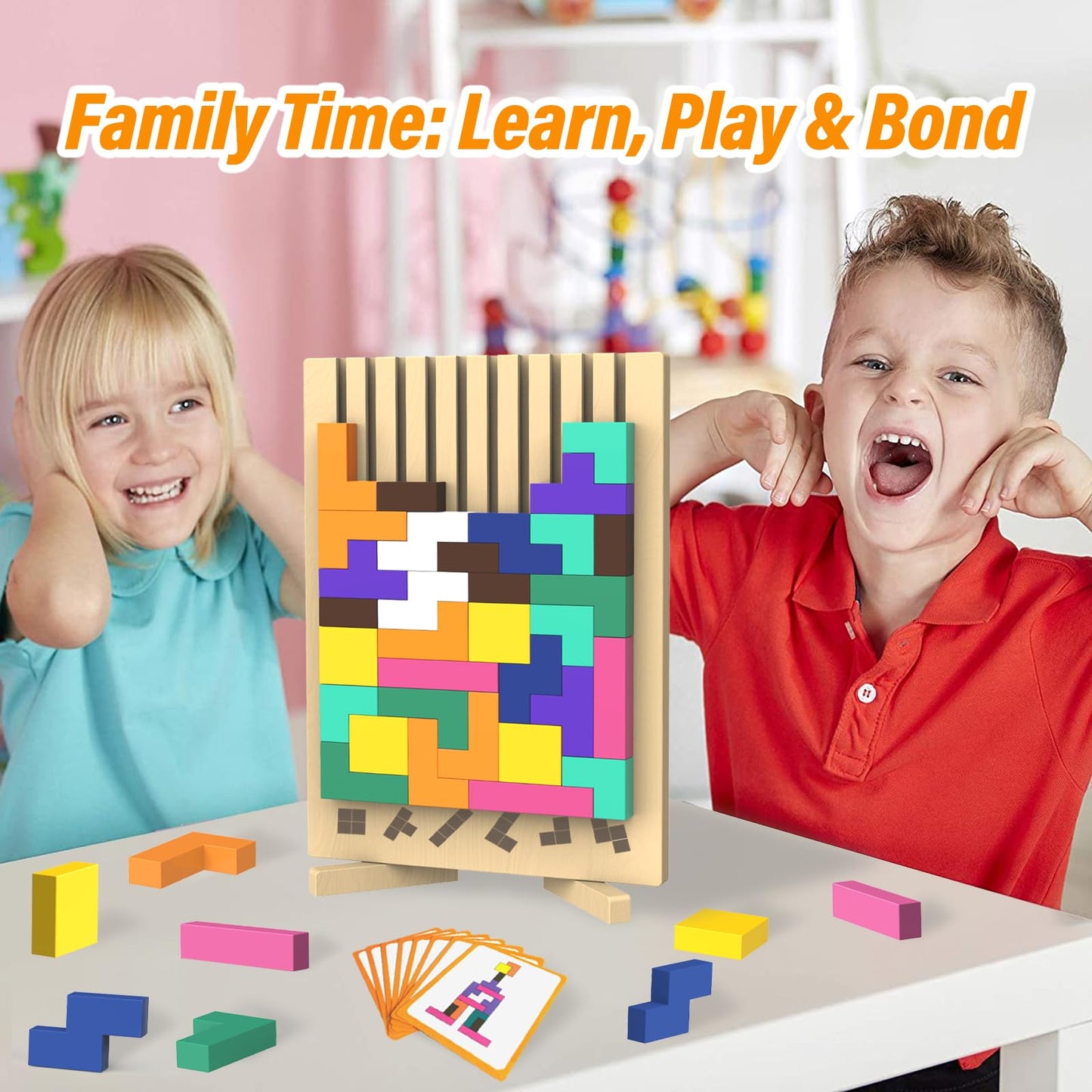 Wooden Block Puzzle Montessori Toy,Colorful Stacking Game Educational Puzzle Jigsaw Puzzles for Toddlers and Kids, Brain Teaser Wooden Toy Gift for 3 4 5 Year Old Boys and Girls