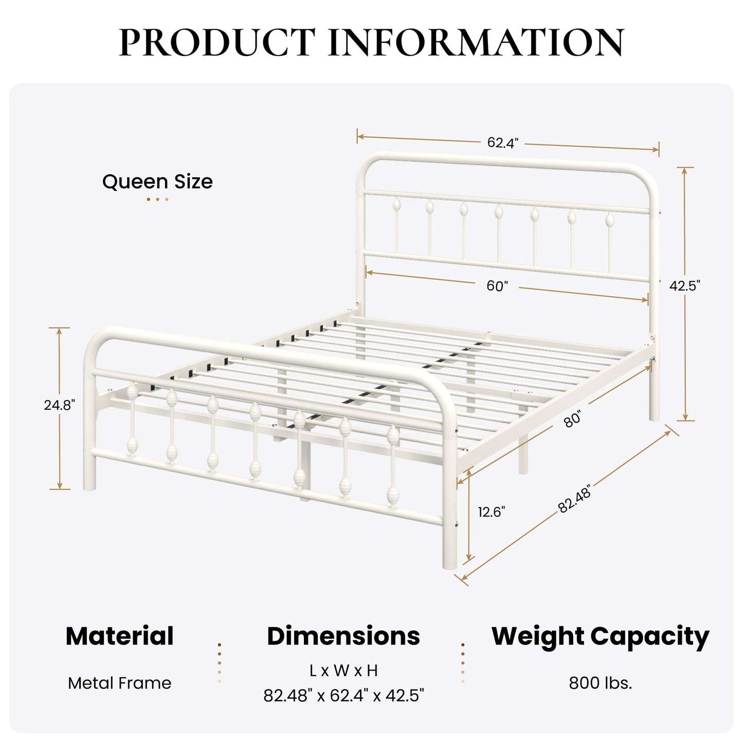 SHA CERLIN Queen Size Metal Platform Bed Frame with Victorian Style Iron-Art Headboard and Footboard, Easy Assembly, Under Bed Storage, No Box Spring Required, Off White