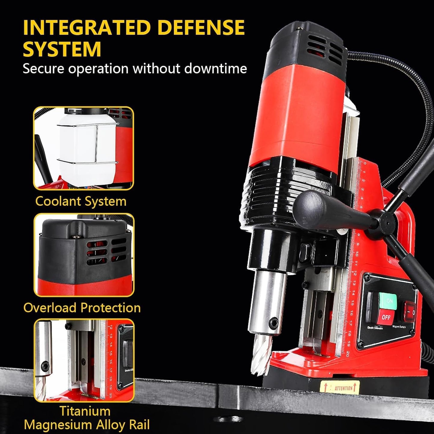 Portable Electric Mag Drill Press - Powerful 2922lbf, 1100W, 1.6" Boring Diameter, Variable Speed, 550RPM.