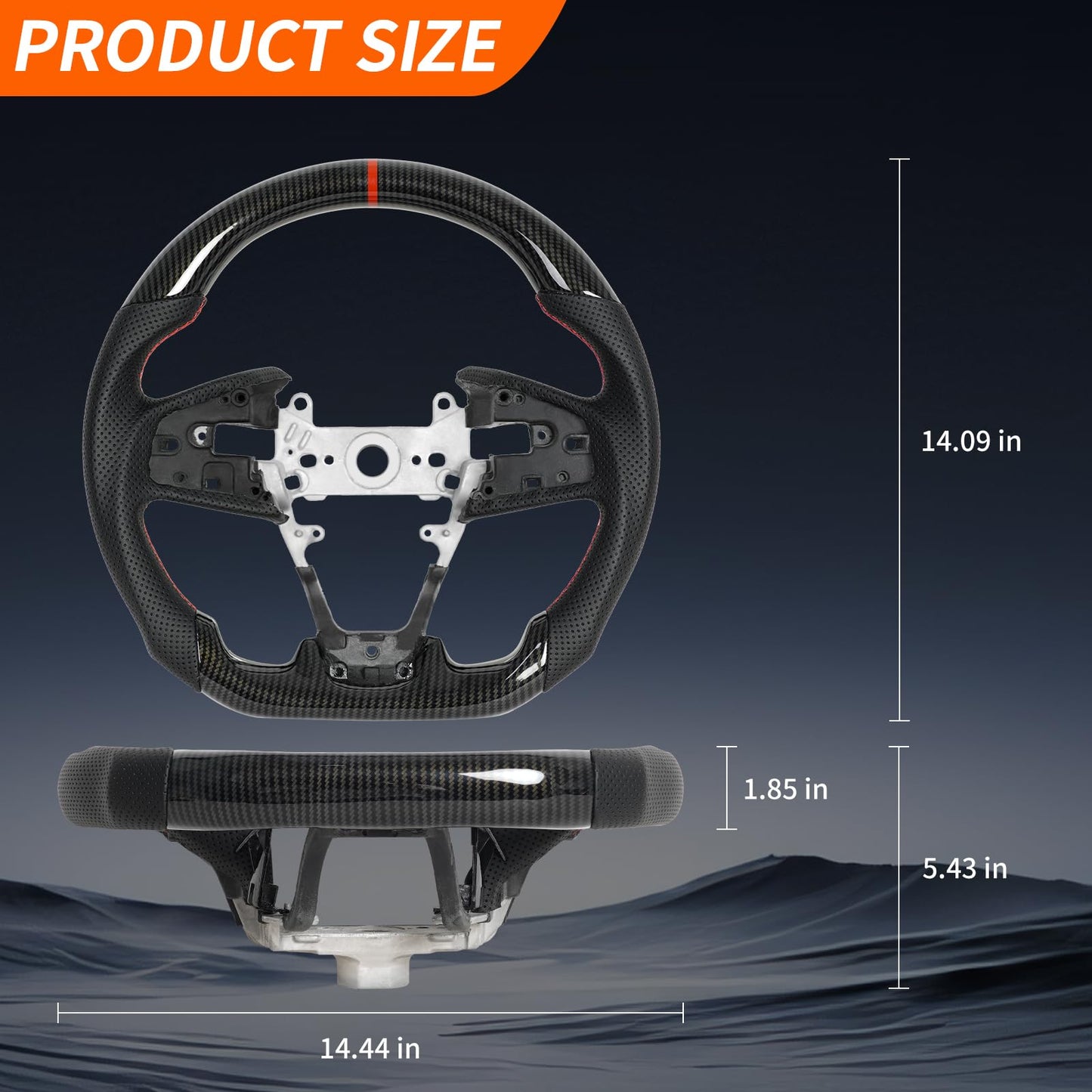 JIANGGAI Steering Wheel,Hydro Dip Carbon Fiber Steering Wheel Fits For Honda Civic Gen 10th 2016-2021,Type R FK8 2016 2017 2018 2019 2020 2021,Microfiber Leather & Red Indicate