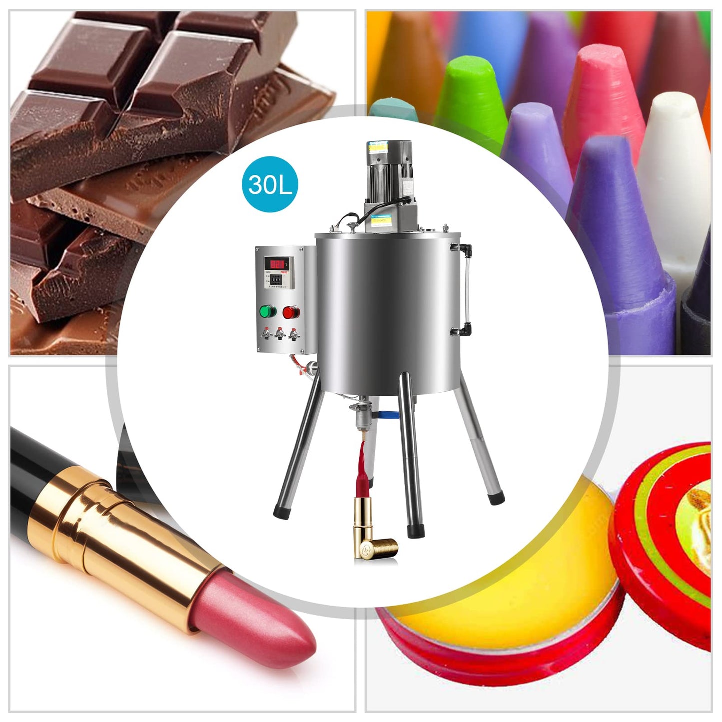 30L 8Gal Heating Mixing Filling Machine, Liquid Paste Lipstick Filler, Stirring Tank for Dissolving & Filling Creams & Liquids (8 Gal/30L)