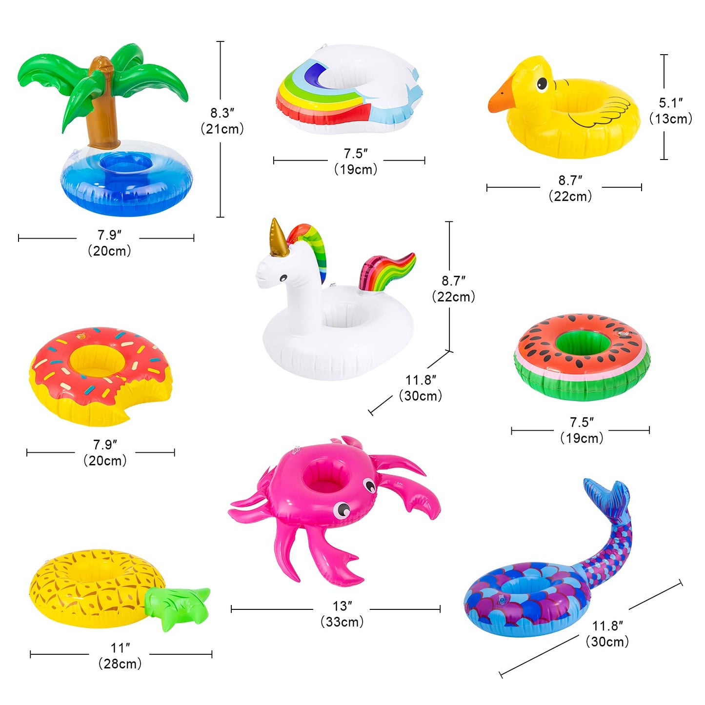 UNICORN ELEMENT 9 Pcs Cute 11.5 Inch Girl Doll Swim Accessories Set Swimming Pool Floaties Party Ring Inflatable Drink Holder for 11.5" Girl Dolls Pool Toys