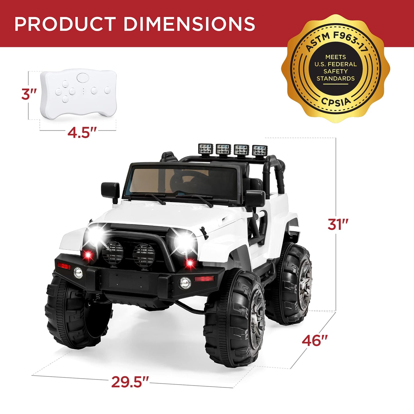 Best Choice Products Jumbo 12V Kids Electric Vehicle Toy Ride On Car with Parent Remote Control for Toddlers, Seat Harness, 65 lb Weight Capacity, Spring Suspension, 3.7 MPH Max Speed - White