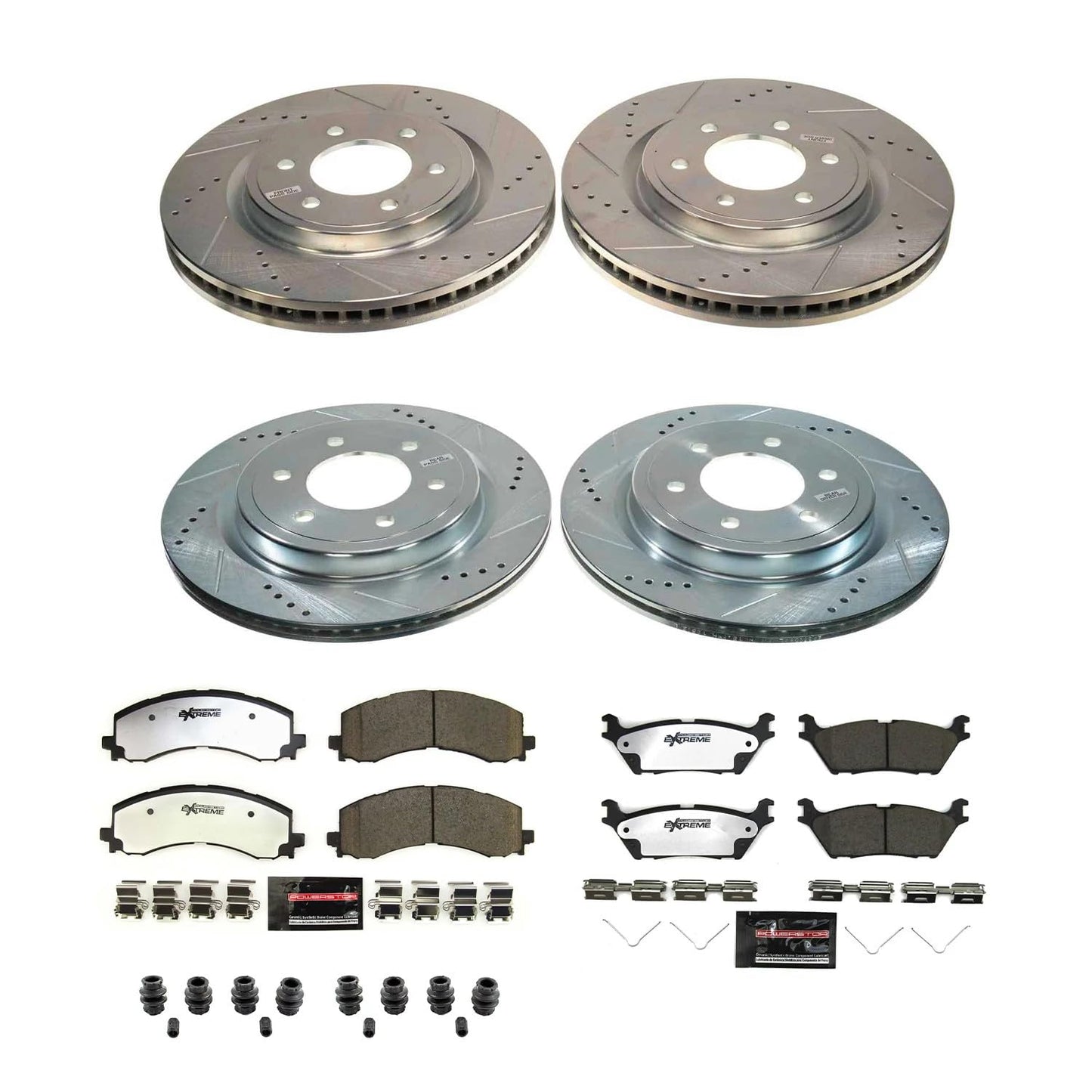 PowerStop Front & Rear Brake Kit For Ford Expedition 2022-24 |F-150 2021-24 |Lincoln Navigator 2022-24 - Truck & Tow Carbon Fiber Ceramic Brake Pads + Drilled & Slotted Rotors Upgrade, K8803-36