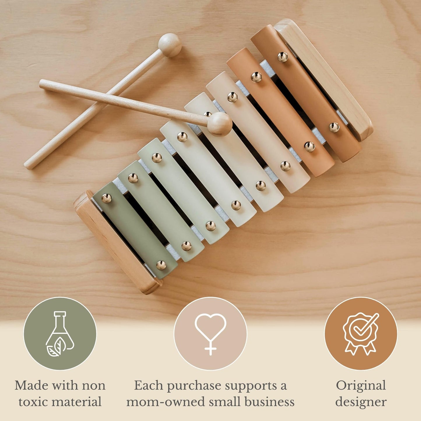 Brooklyn Neutral Xylophone, Montessori Musical Toy for Toddlers and Young Kids with a Modern Boho Aesthetic, Perfect in a Nursery, Playroom or as a Gender Neutral Baby and Birthday Gift