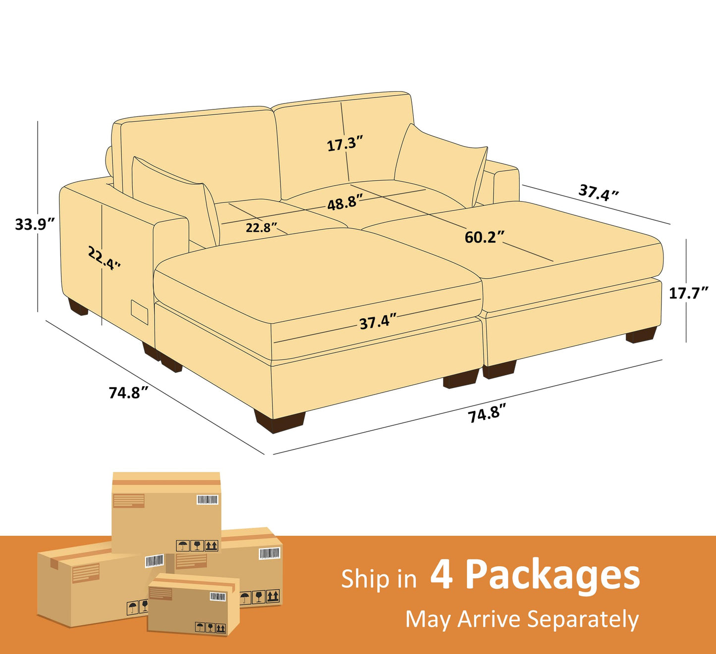VANOMi Large Modular Sectional Sofa, Oversized Couch with Charging Station, Cloud Couch Deep Seat Sofa with Thick Cushion, Convertible Sectional Couches for Living Room Office Apartment