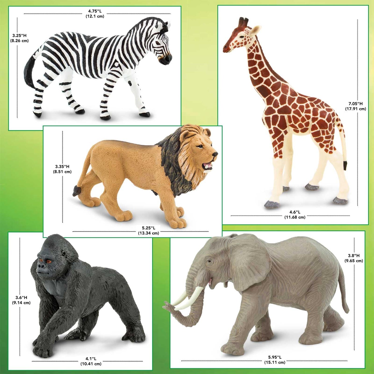 Safari Ltd. African Animals Toy Set - Realistc Figurines of Lion, Zebra, African Elephant, Giraffe, and Gorilla - Play Set for Boys, Girls & Kids 3+