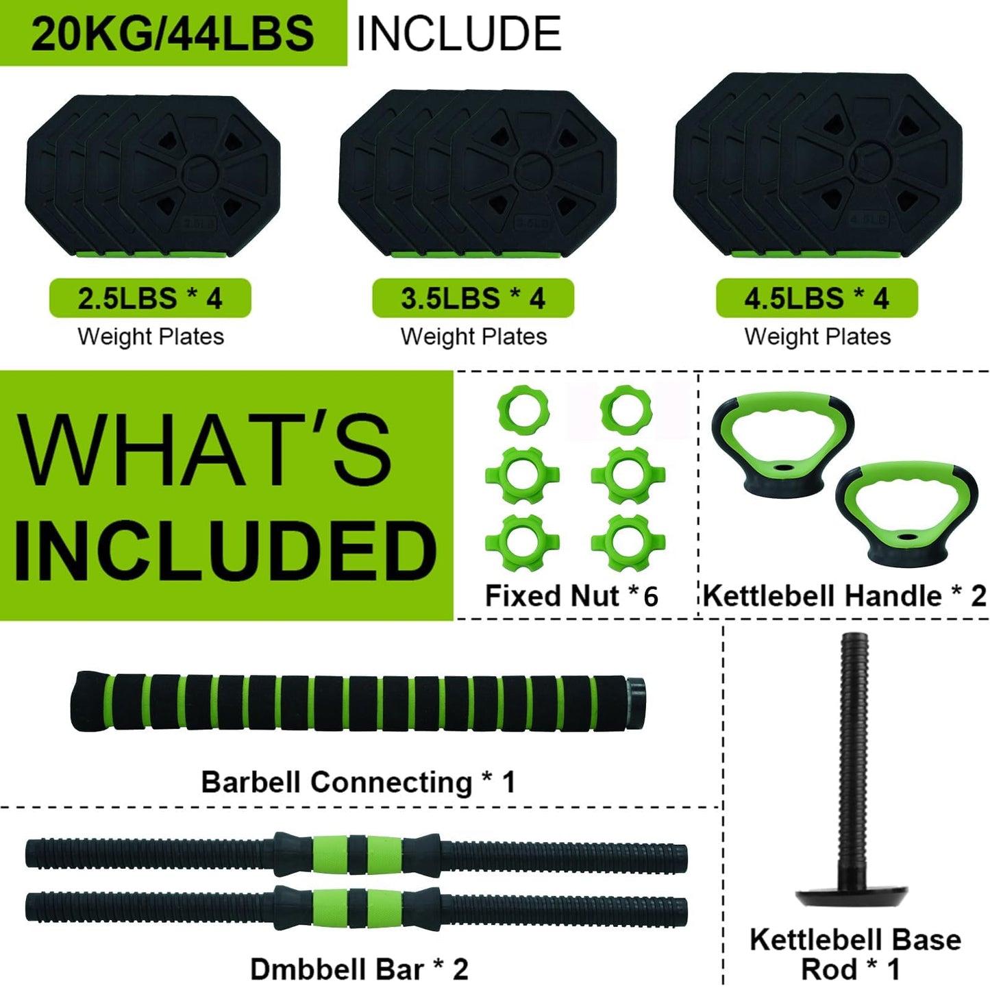 Adjustable Dumbbell Set, Exercise & Fitness Dumbbells, Adjustable Dumbbell Weights, Barbell Weight Set for Home Gym Exercise used as Dumbbells, Barbell or Kettlebells, Multiple Options