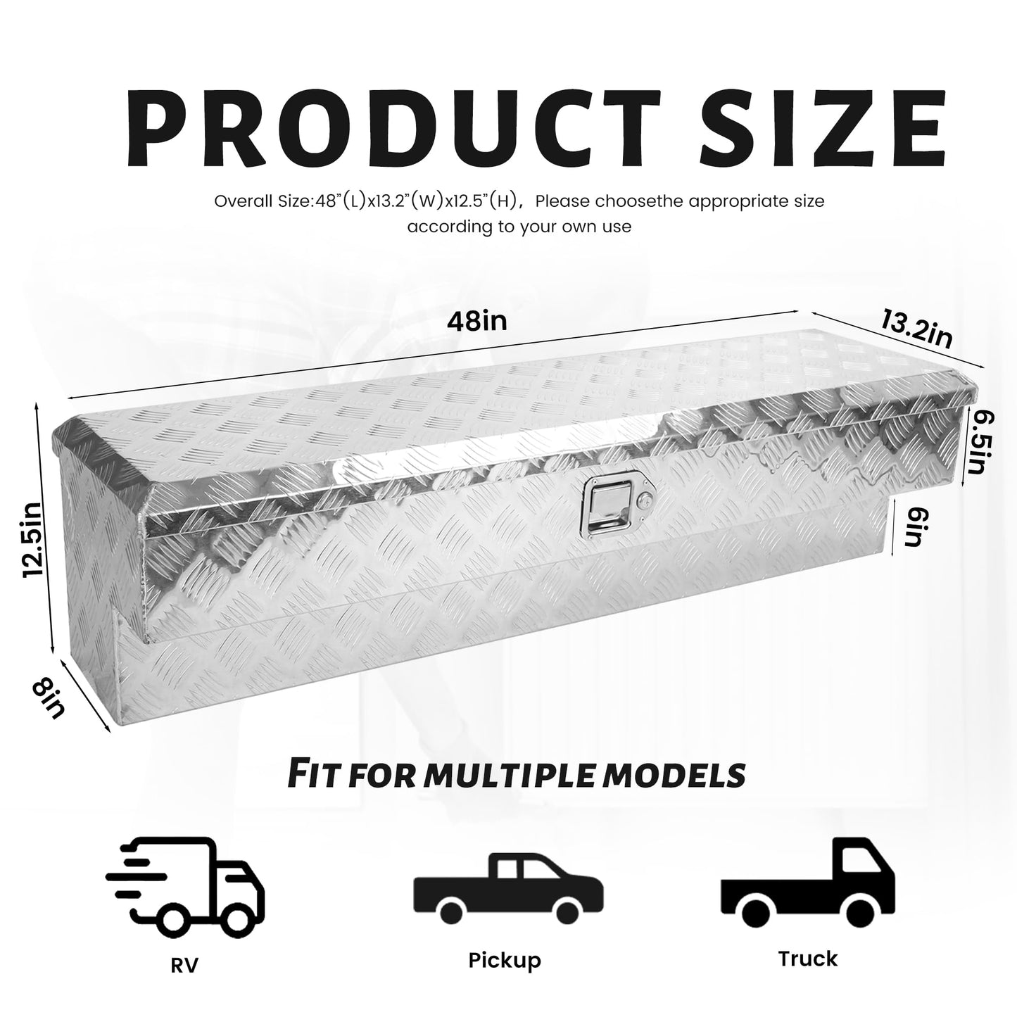 Vigorighter 48 Inch Side Mount Truck Tool Box, 48"X13"X12.5" Aluminum Pickup Truck Bed Tool Box Storage Toolbox, Silver