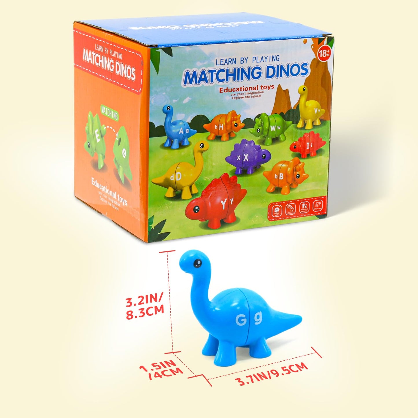 26Pcs Matching Letters Fine Motor Toy, Alphabet Match Game Educational Toys for Toddlers 1-3 Dinosaur Alphabet Learning Toy for Toddler Age 1, 2, 3 Montessori Preschool Educational Toy(New Model)