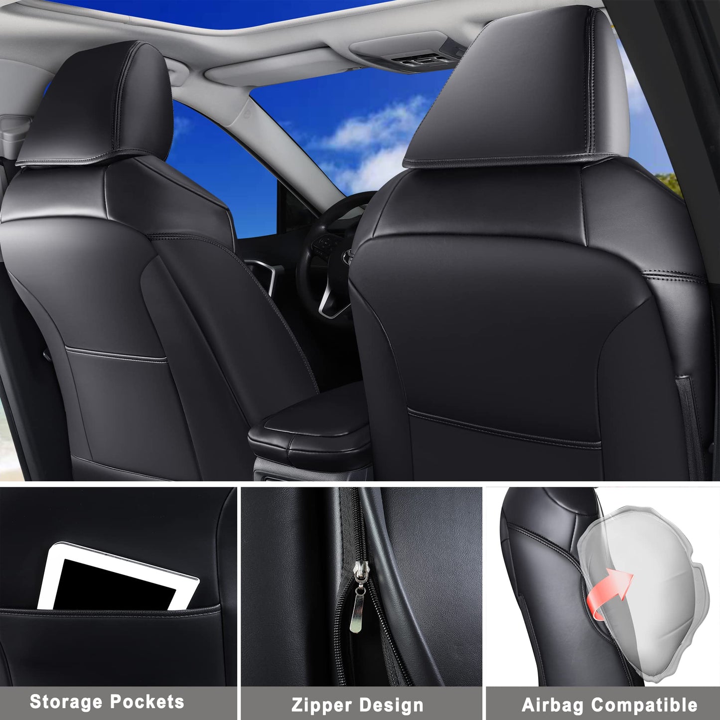 Huidasource Custom Fit RAV4 Front Car Seat Covers, Leather Seat Cushion Cover Accessories Fit for 2019-2024 Toyota Rav4 XLE LE XLE Premium Limited(Not for Hybrid/Adventure/TRD Off-Road/Prime, Black)