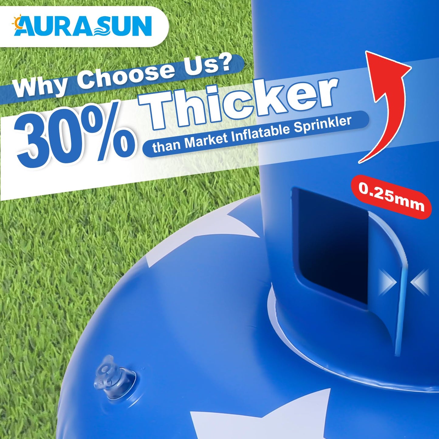 AURASUN Outdoor Sprinkler for Kids Age 3-7 Years Old - Eagle Arch Inflatable Kid Sprinklers for Yard - Water Park Supply Summer Party 4th of July Independence Day Gifts for Toddlers 8 x 6 FT Tall