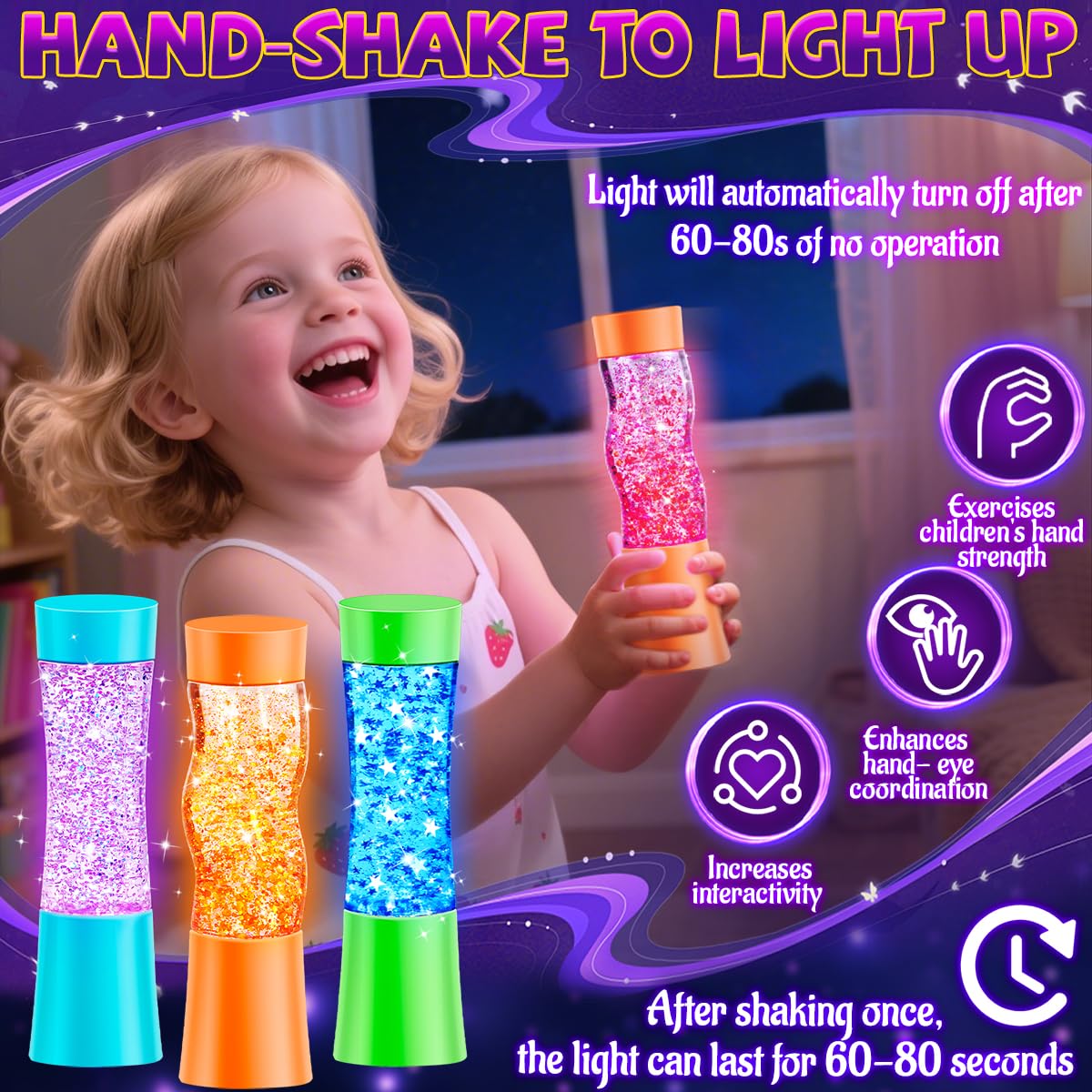 Subao 3 Pack Light Up Sensory Tubes Anxiety Relief Items,Fidget Toys for Kids & Adults,Sensory Toys for Kids with Autism Calm Down Corner Supplies,Preschool & Kindergarten Classroom Must Haves