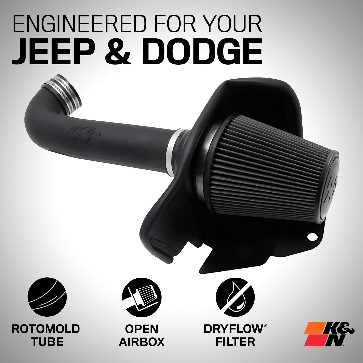 K&N Cold Air Intake System: Dry-Flow Air Filter, Increase Performance & Towing: Compatible with 2011-2025 Dodge/Jeep Durango, Grand Cherokee, 30-1563